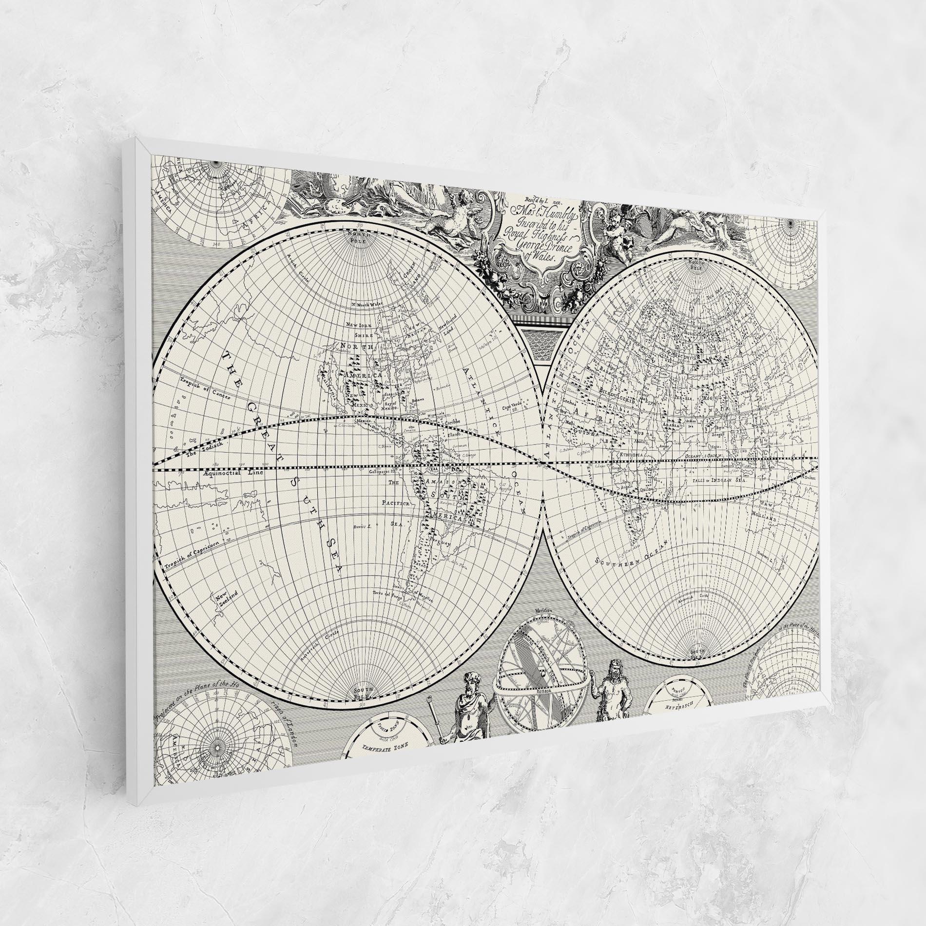 Картина на платно Black White Map mockup 1