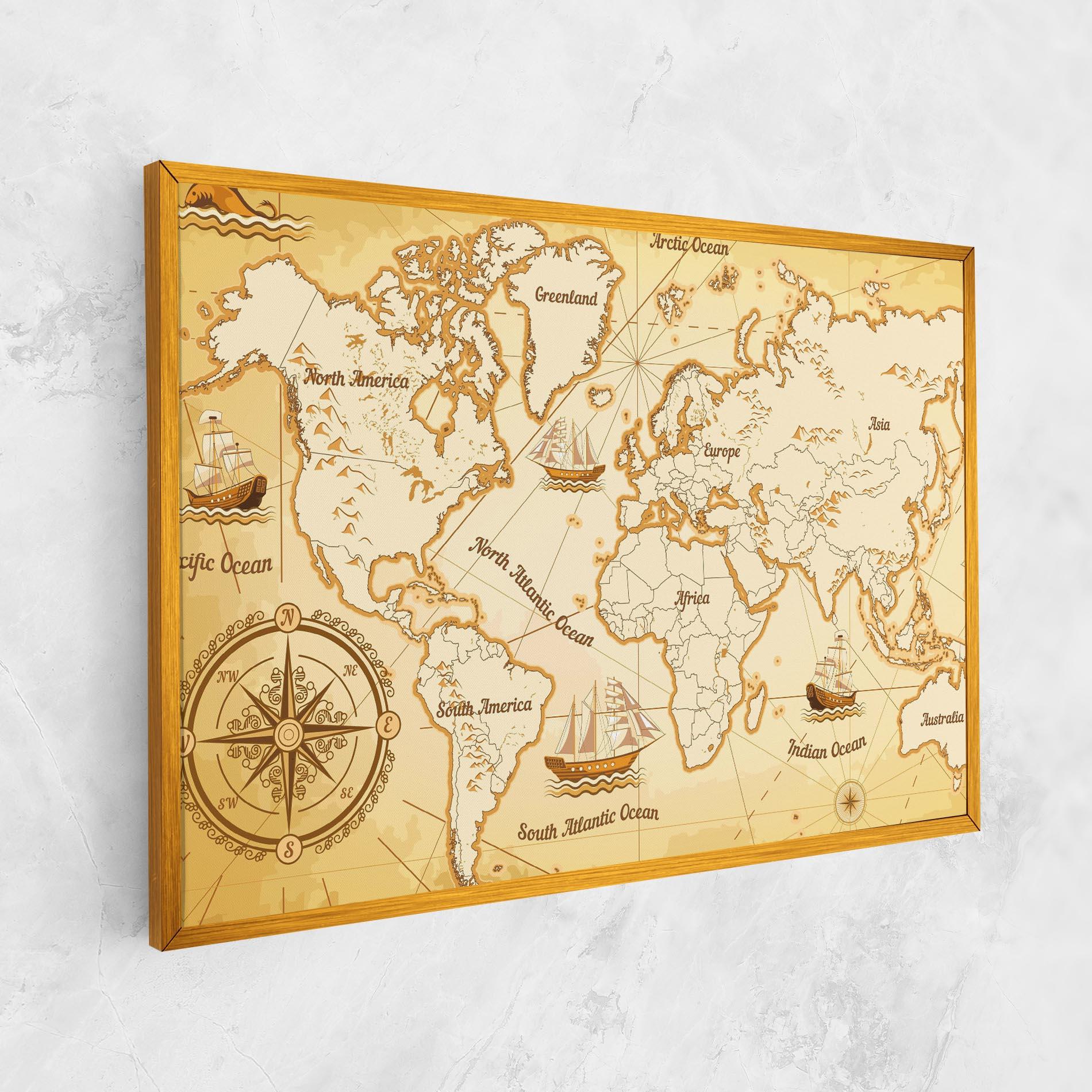 Картина на платно Gold Old Map mockup 1