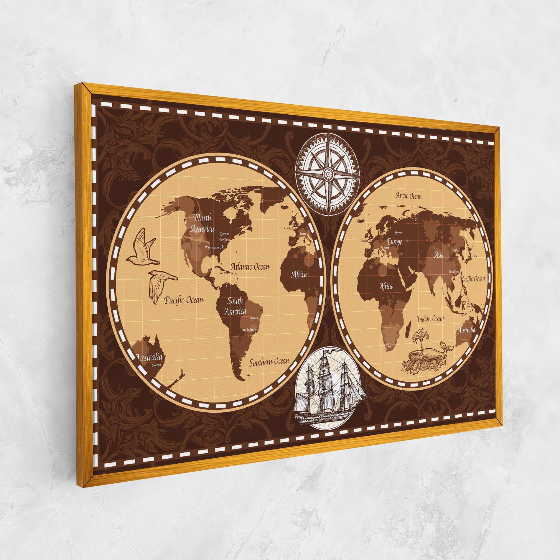 Картина на платно Old Brown Map mockup 1