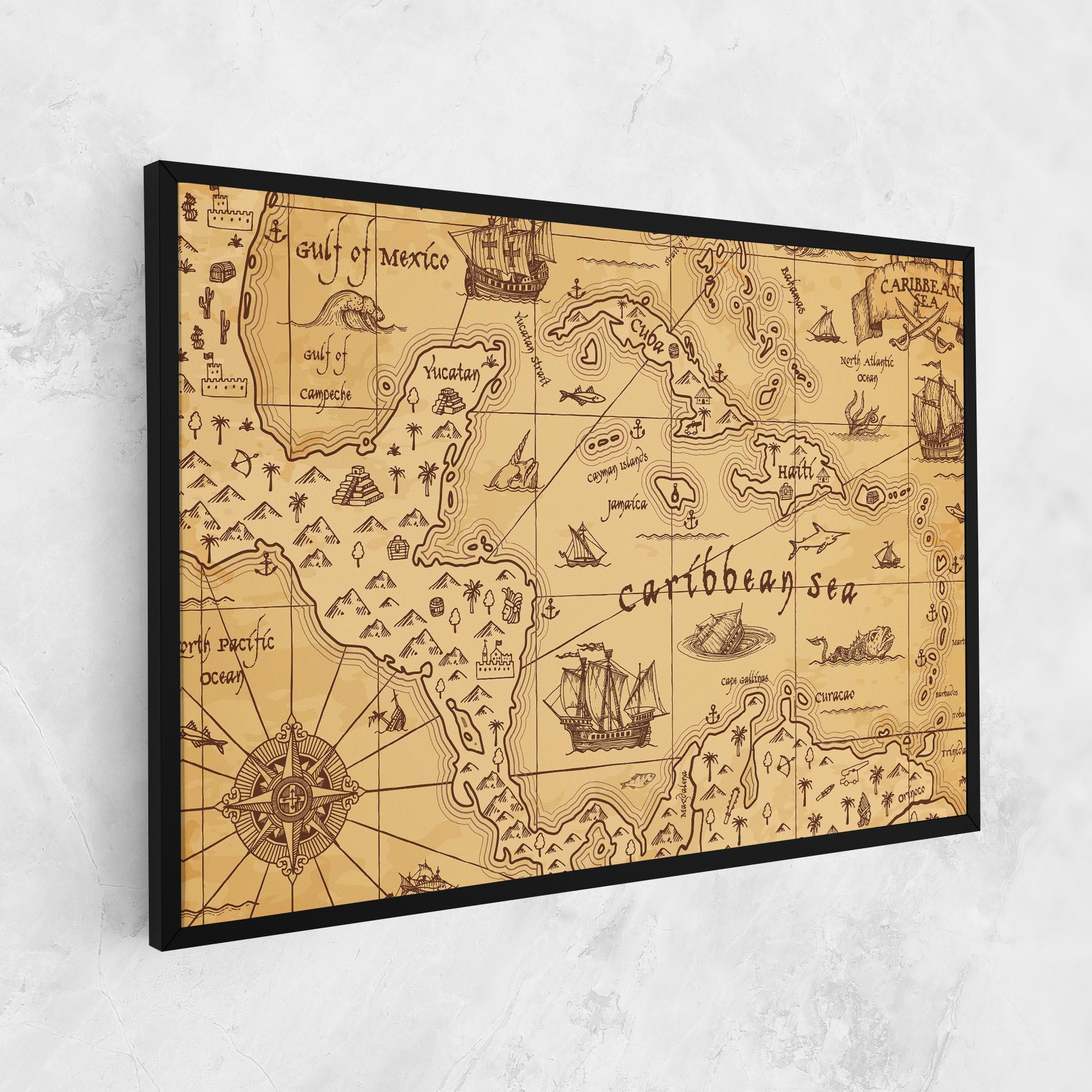 Картина на платно Caribbean Sea Map mockup 1