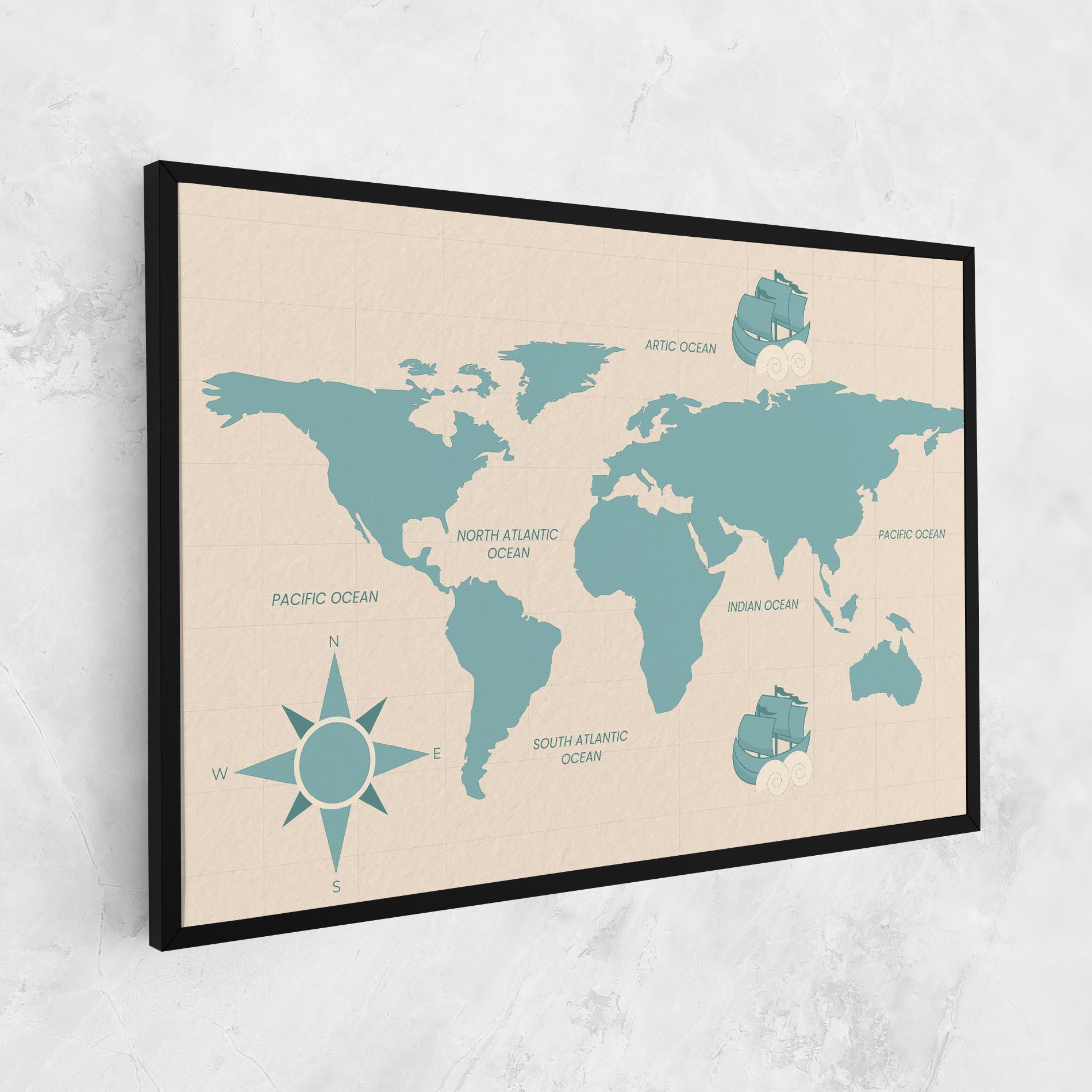 Картина на платно Cream Blue Map mockup 1