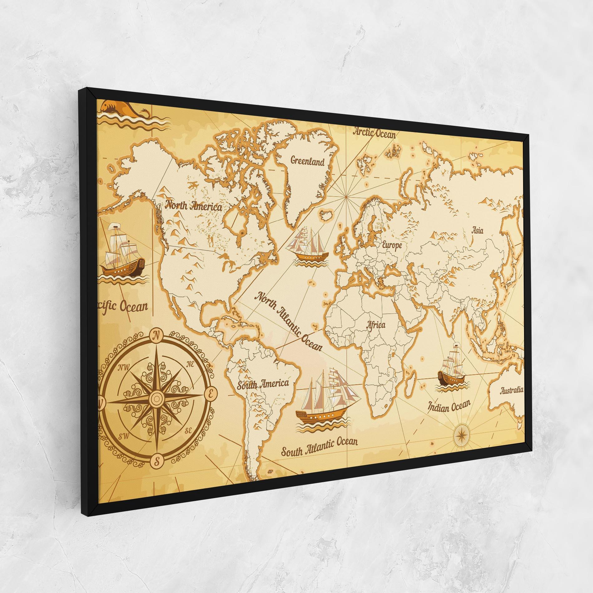 Картина на платно Gold Old Map mockup 1