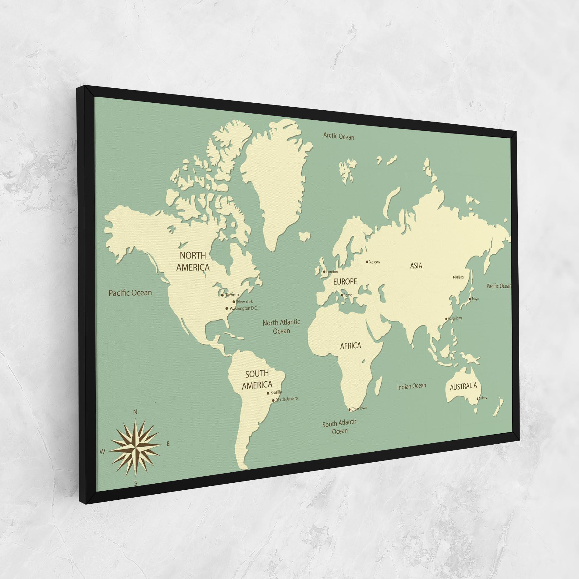 Картина на платно Green Cream Map mockup 1