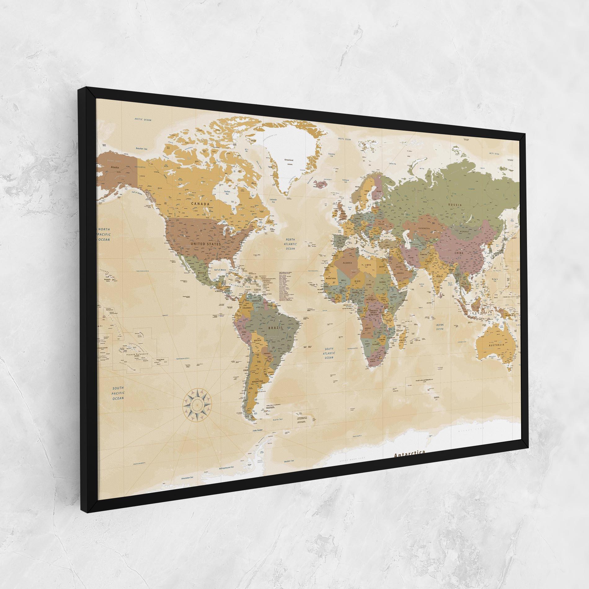 Картина на платно World Map Vintage mockup 1