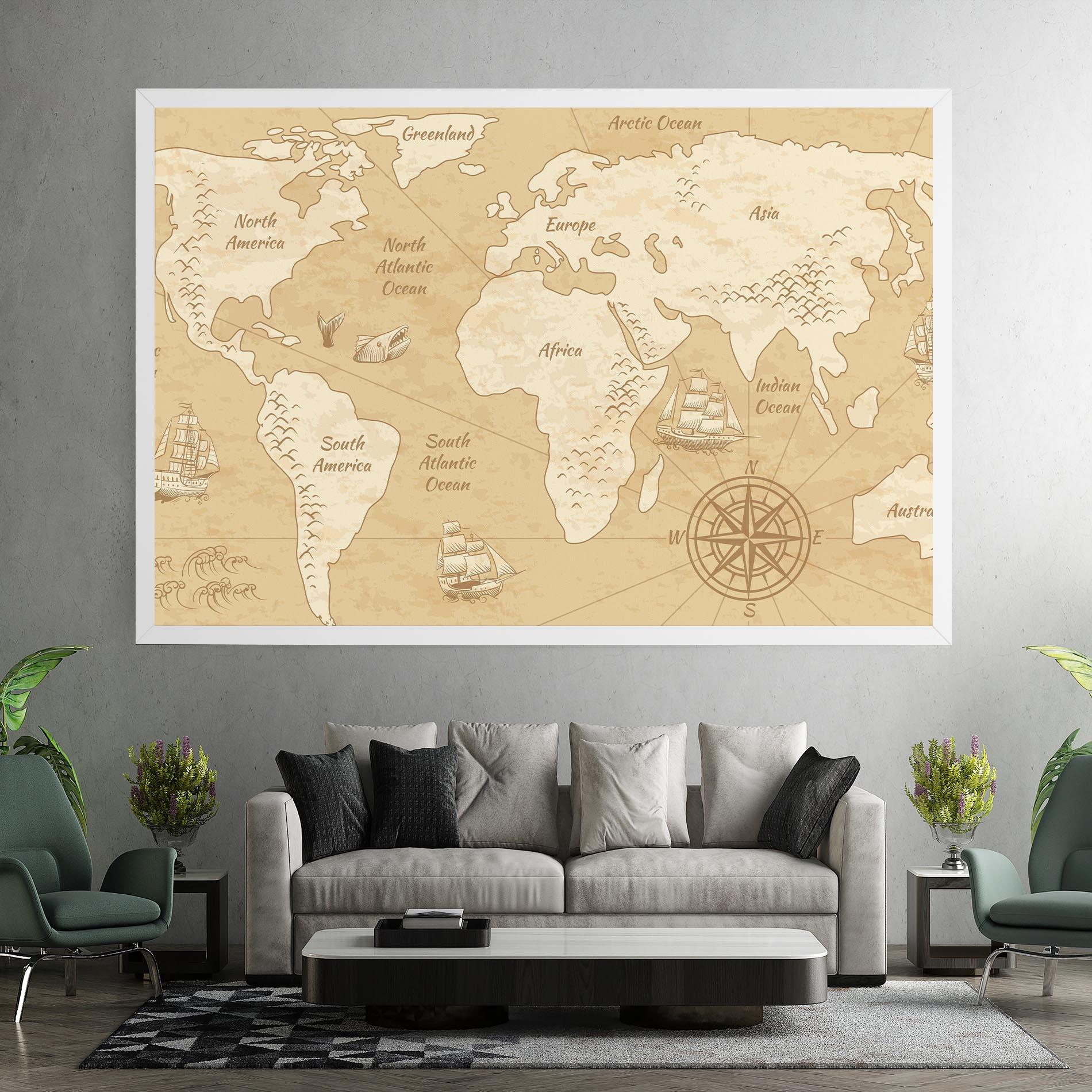 Картина на платно Old Continents Map mockup 7