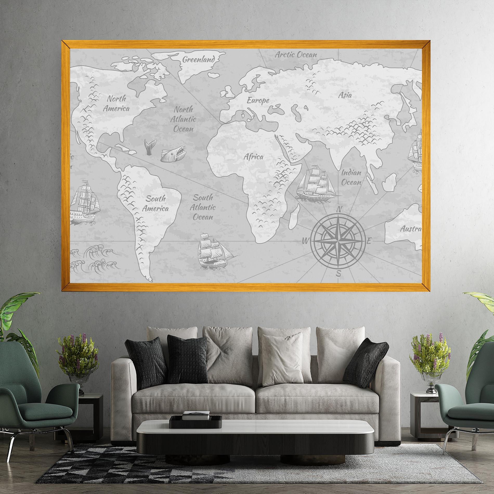 Картина на платно Grey Old Map mockup 7