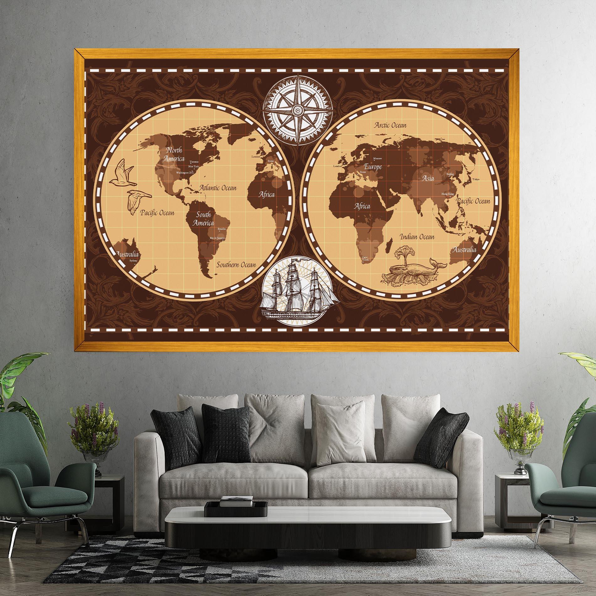 Картина на платно Old Brown Map mockup 7