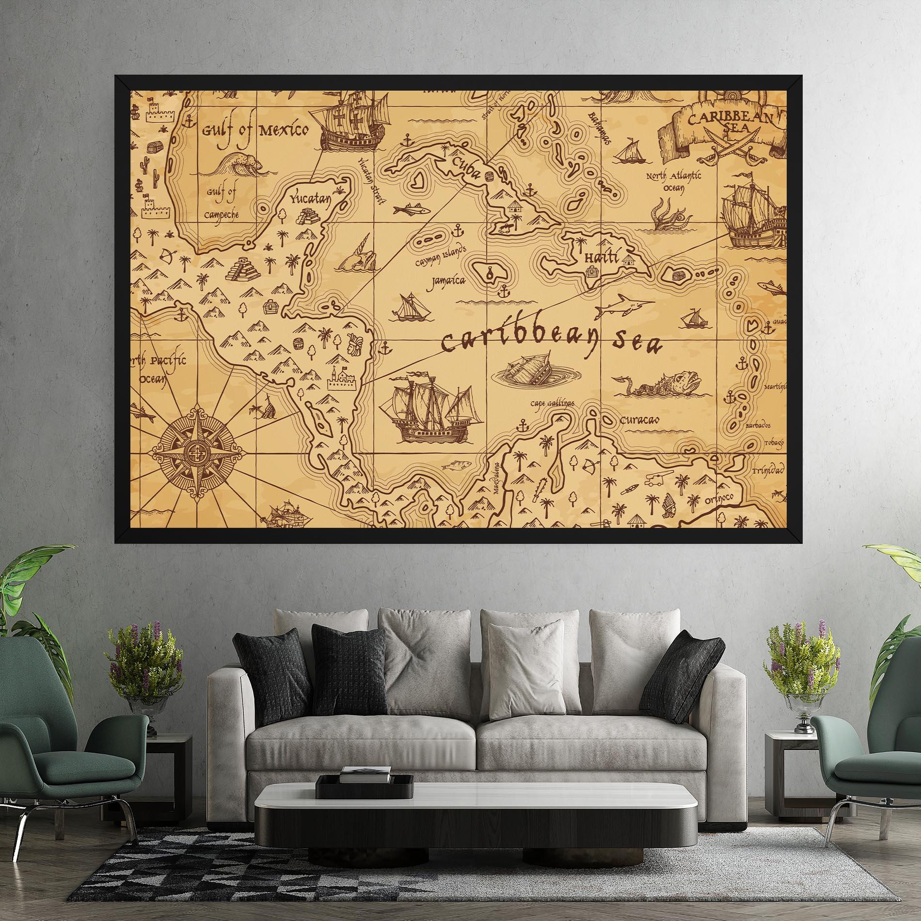 Картина на платно Caribbean Sea Map mockup 7