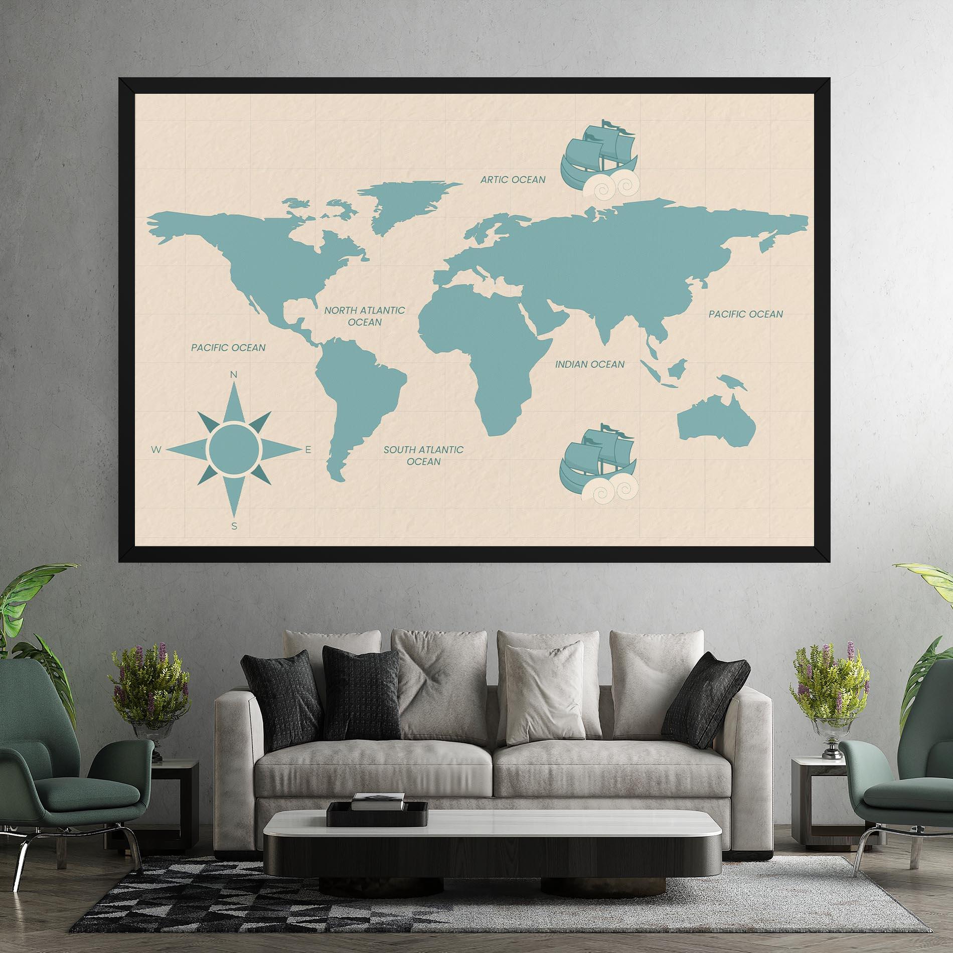 Картина на платно Cream Blue Map mockup 7