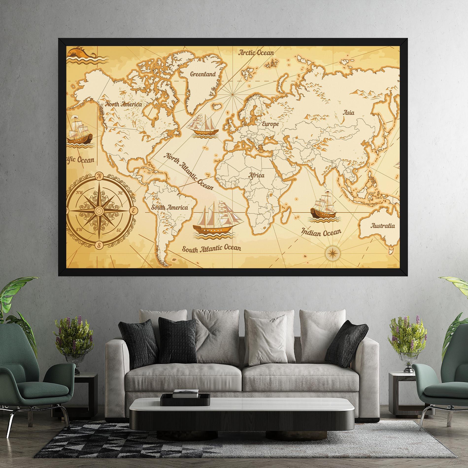 Картина на платно Gold Old Map mockup 7
