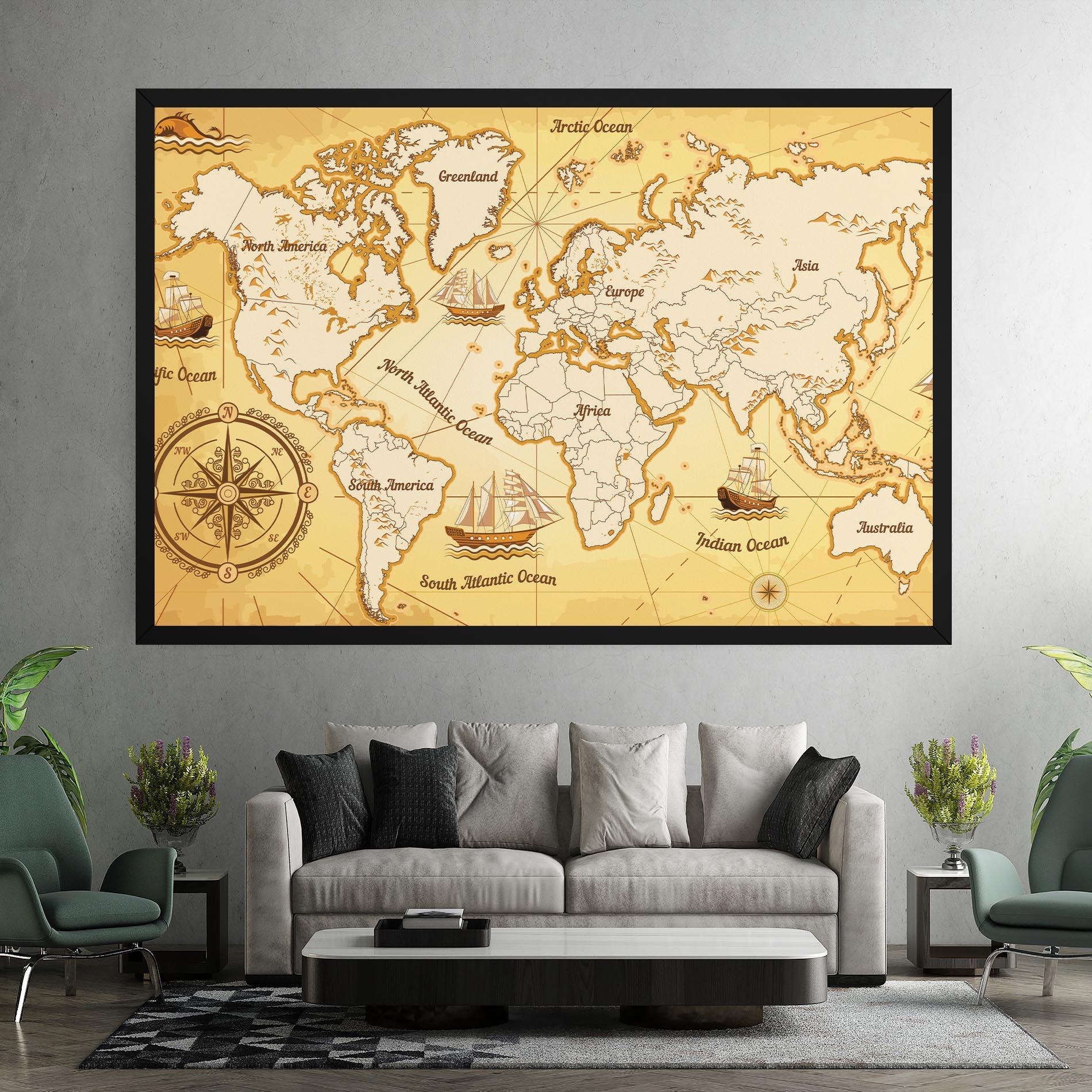 Картина на платно Gold Vintage Map mockup 7