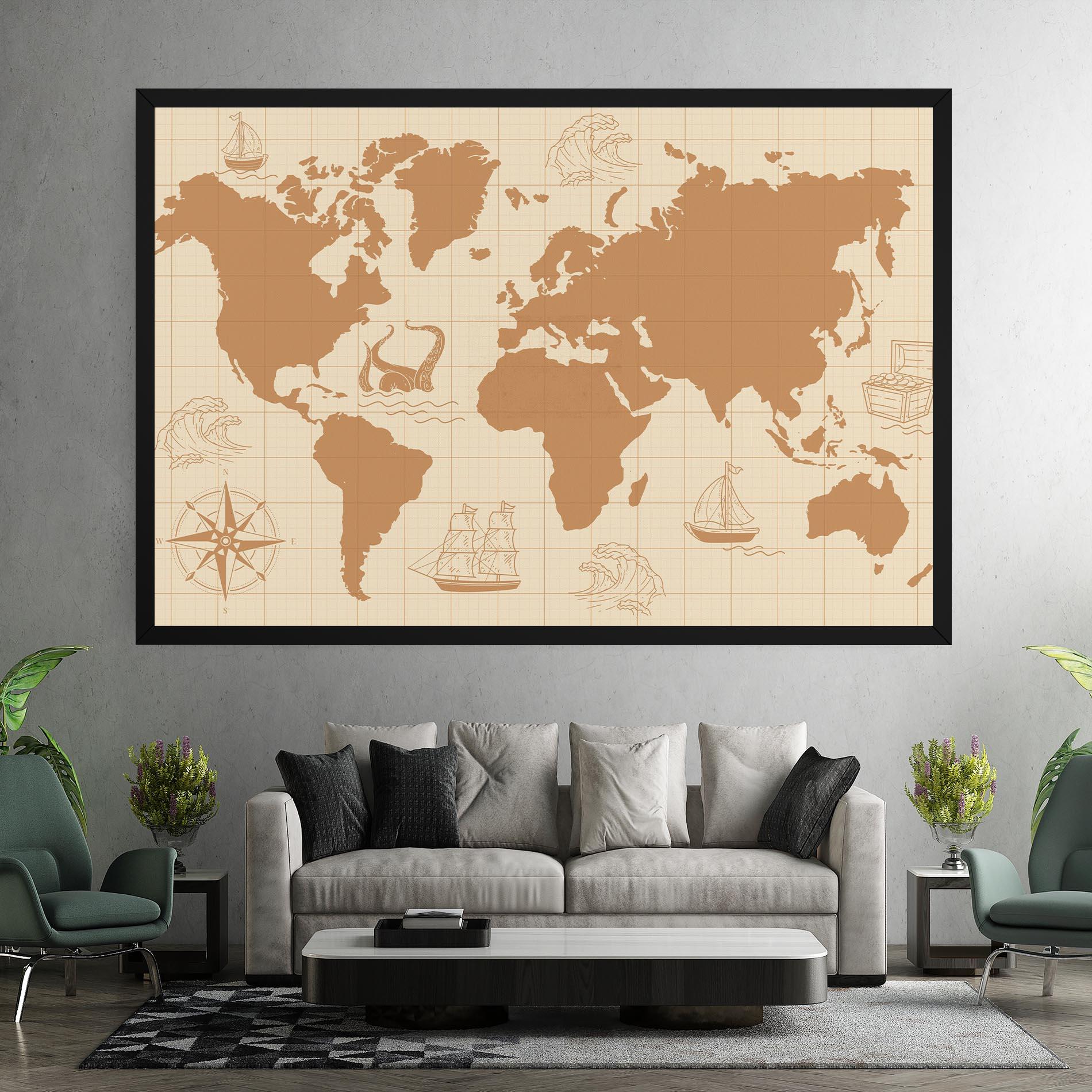 Картина на платно Light Cream Map mockup 7