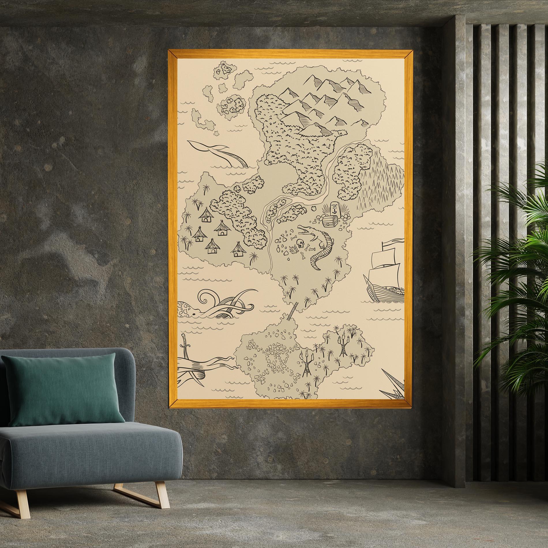 Картина на платно Island Old Map mockup 7