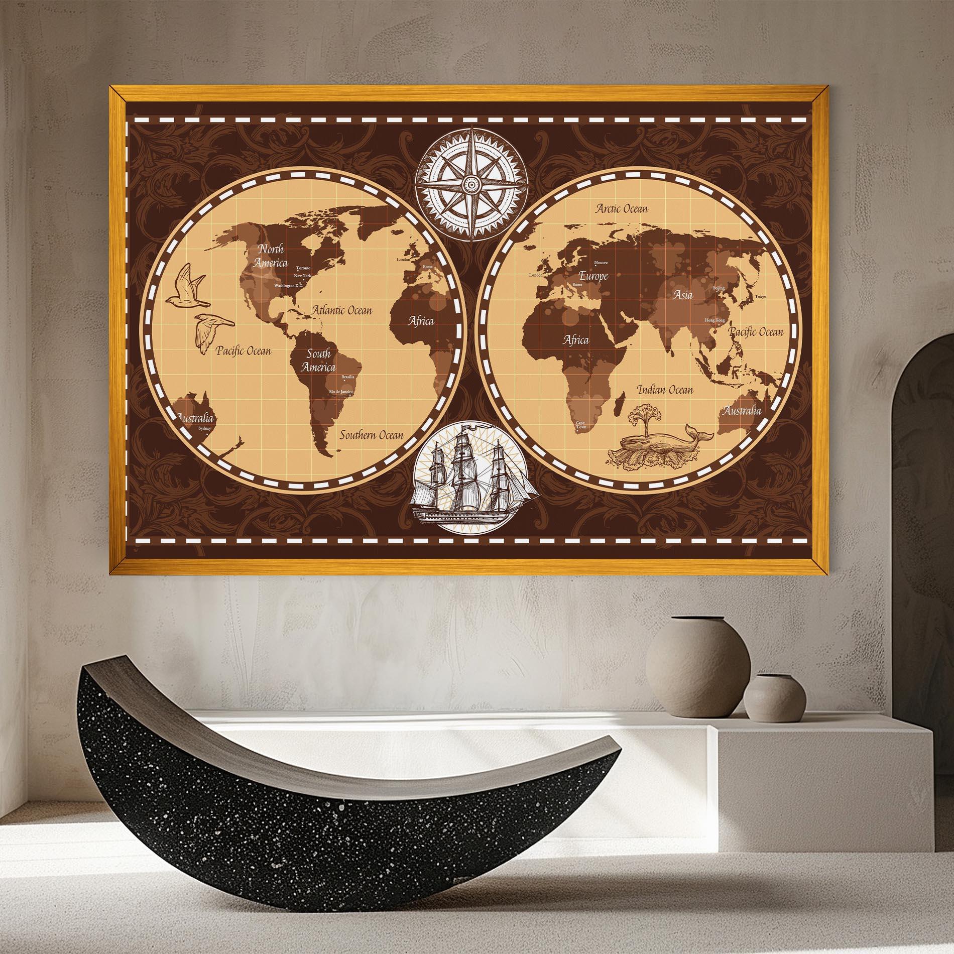 Картина на платно Old Brown Map mockup 8