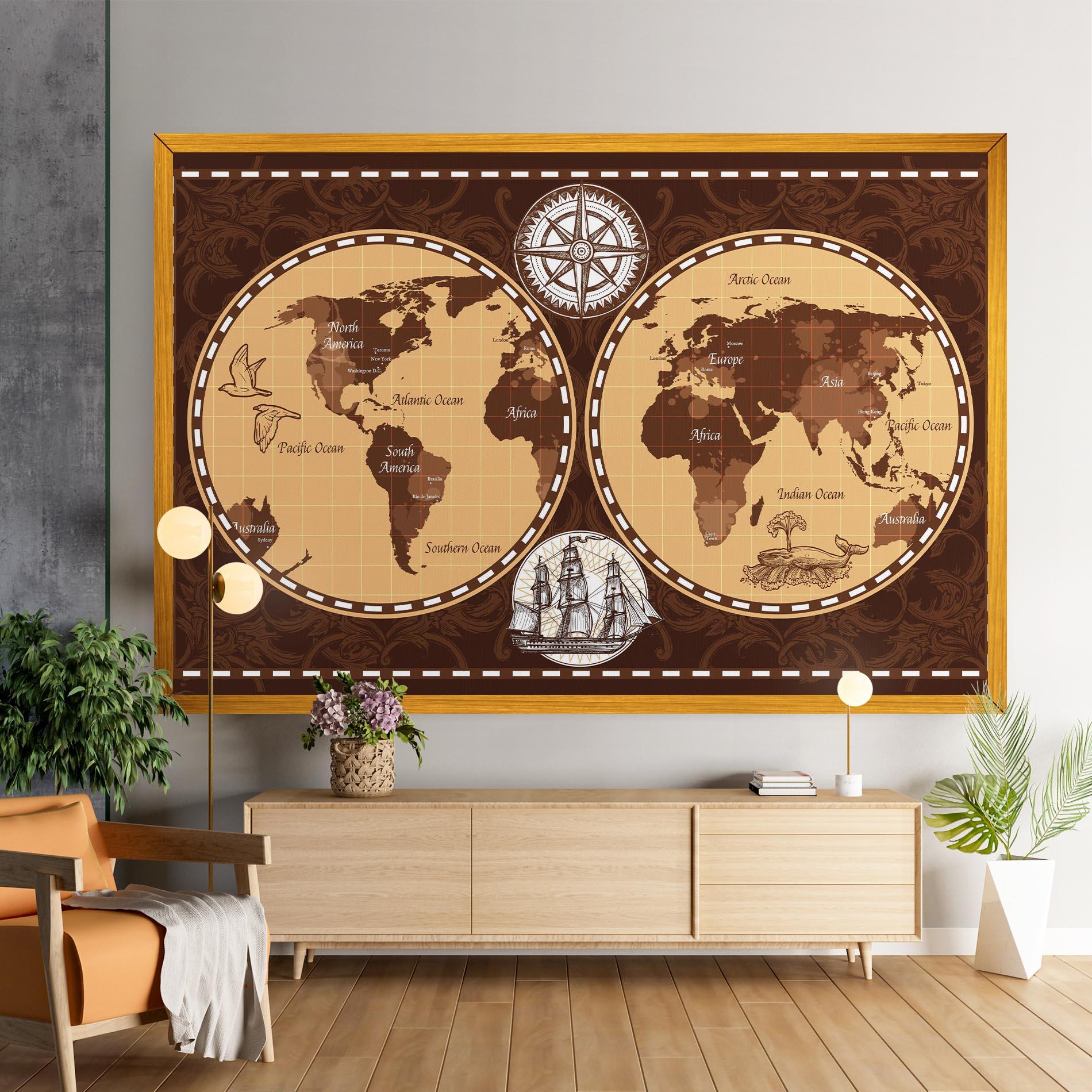 Картина на платно Old Brown Map mockup 9