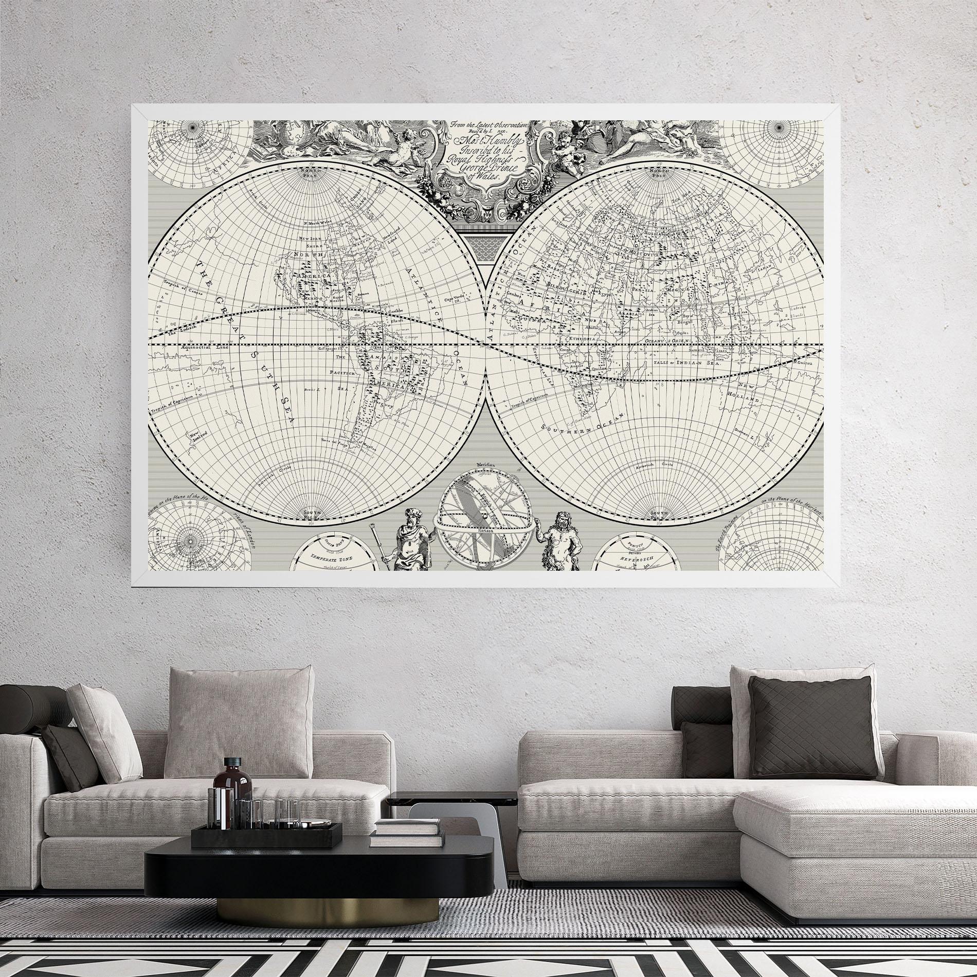 Картина на платно Black White Map mockup 2