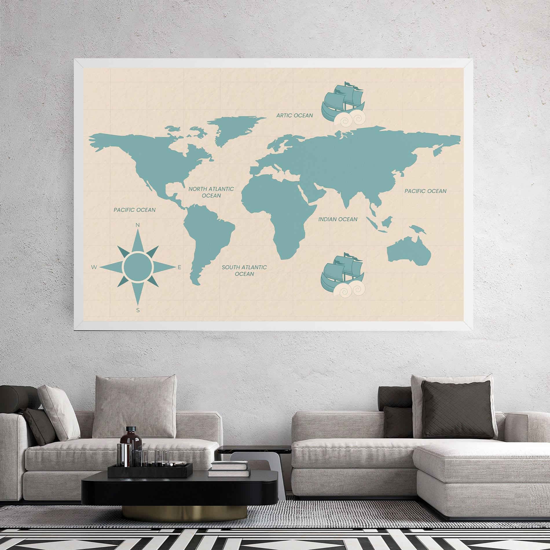 Картина на платно Cream Blue Map mockup 2