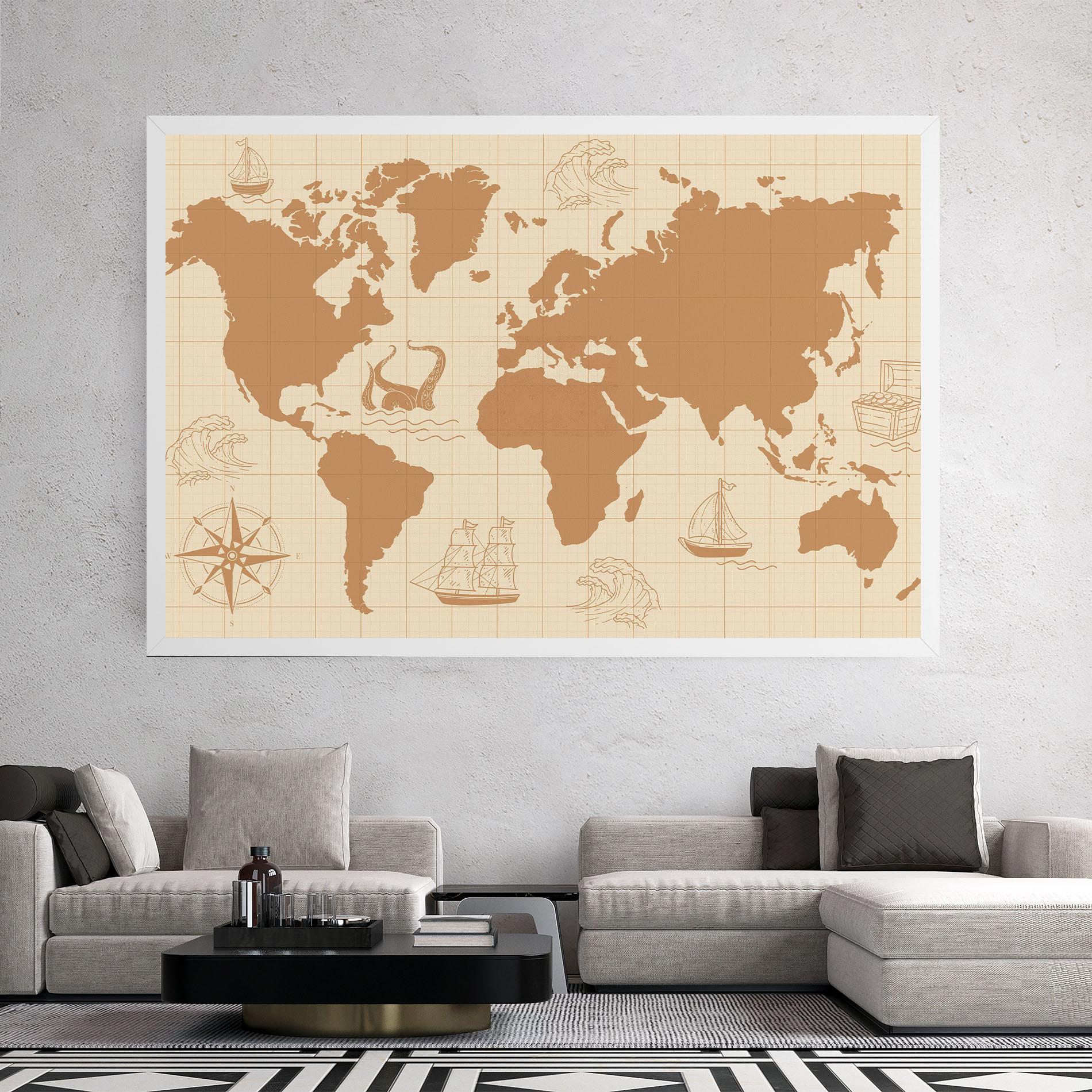 Картина на платно Light Cream Map mockup 2