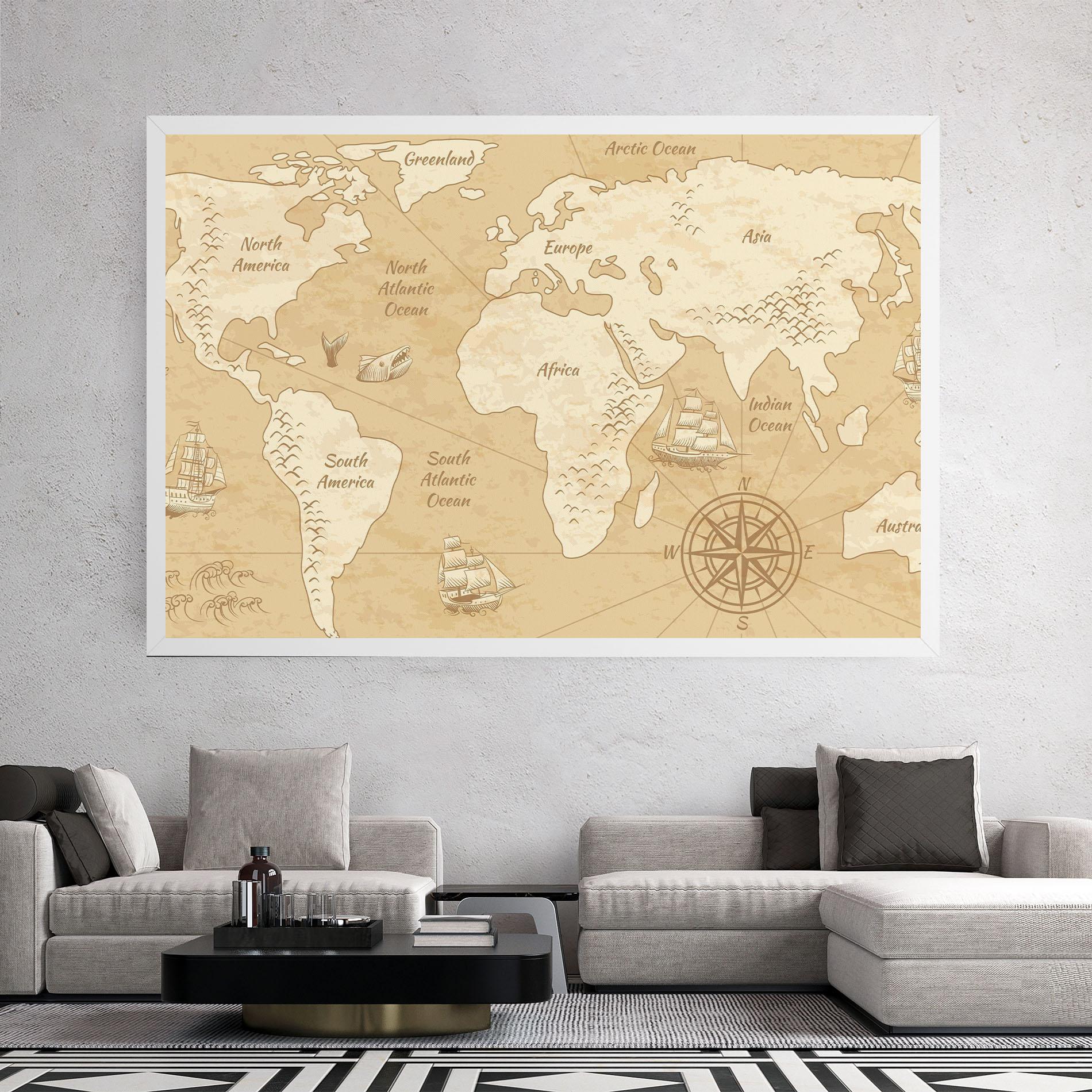 Картина на платно Old Continents Map mockup 2