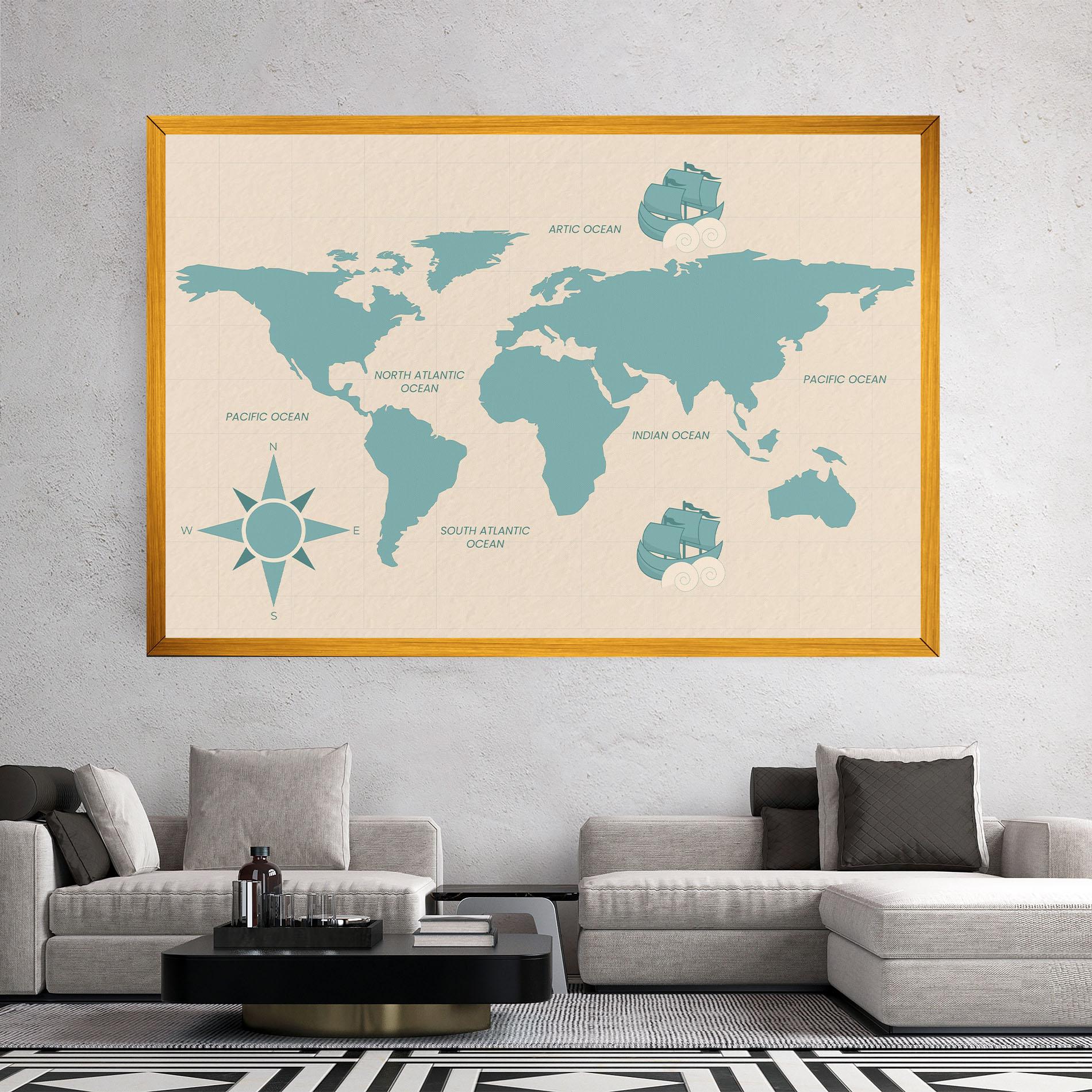 Картина на платно Cream Blue Map mockup 2