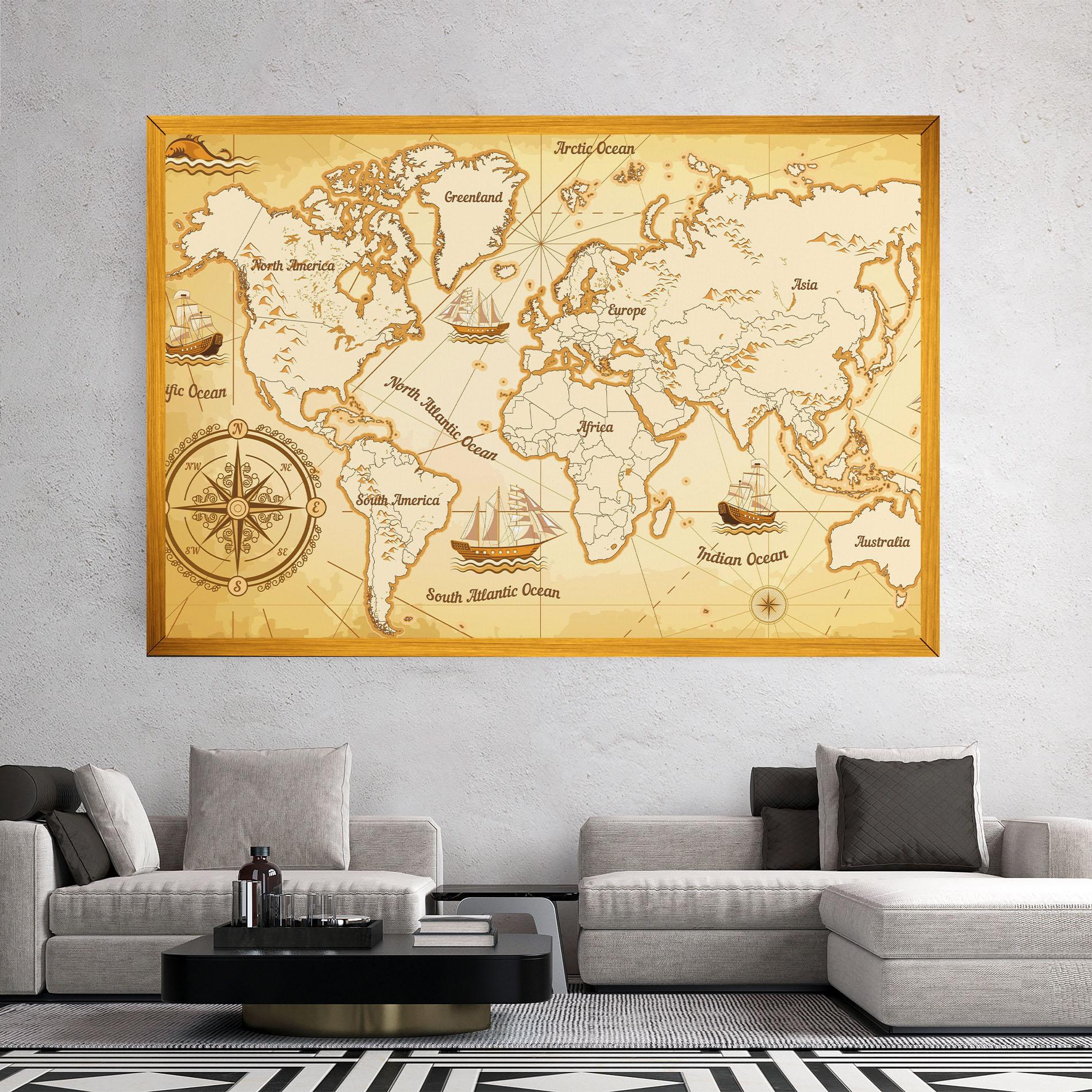 Картина на платно Gold Old Map mockup 2