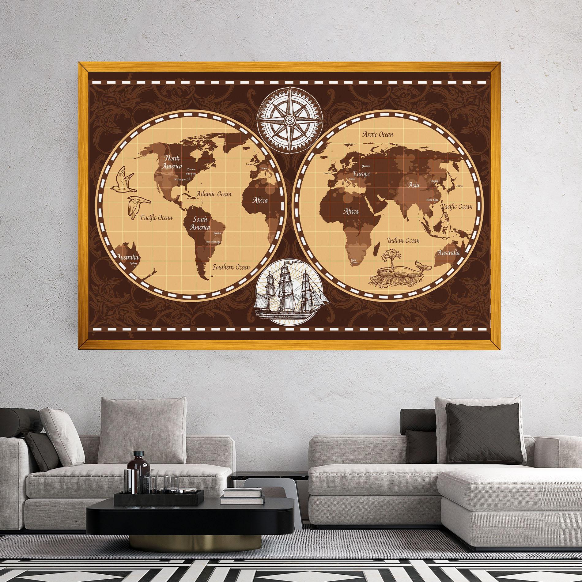 Картина на платно Old Brown Map mockup 2