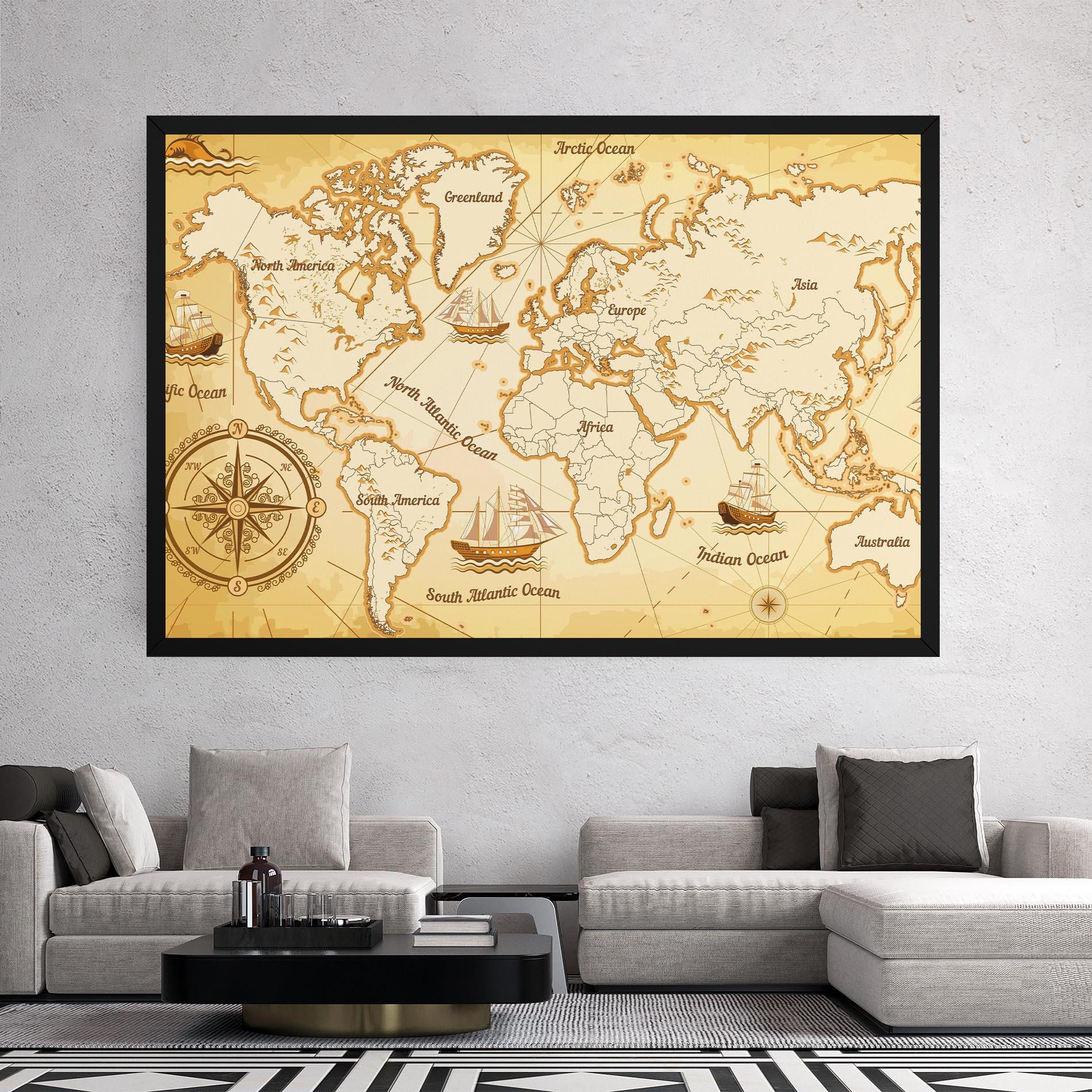 Картина на платно Gold Old Map mockup 2