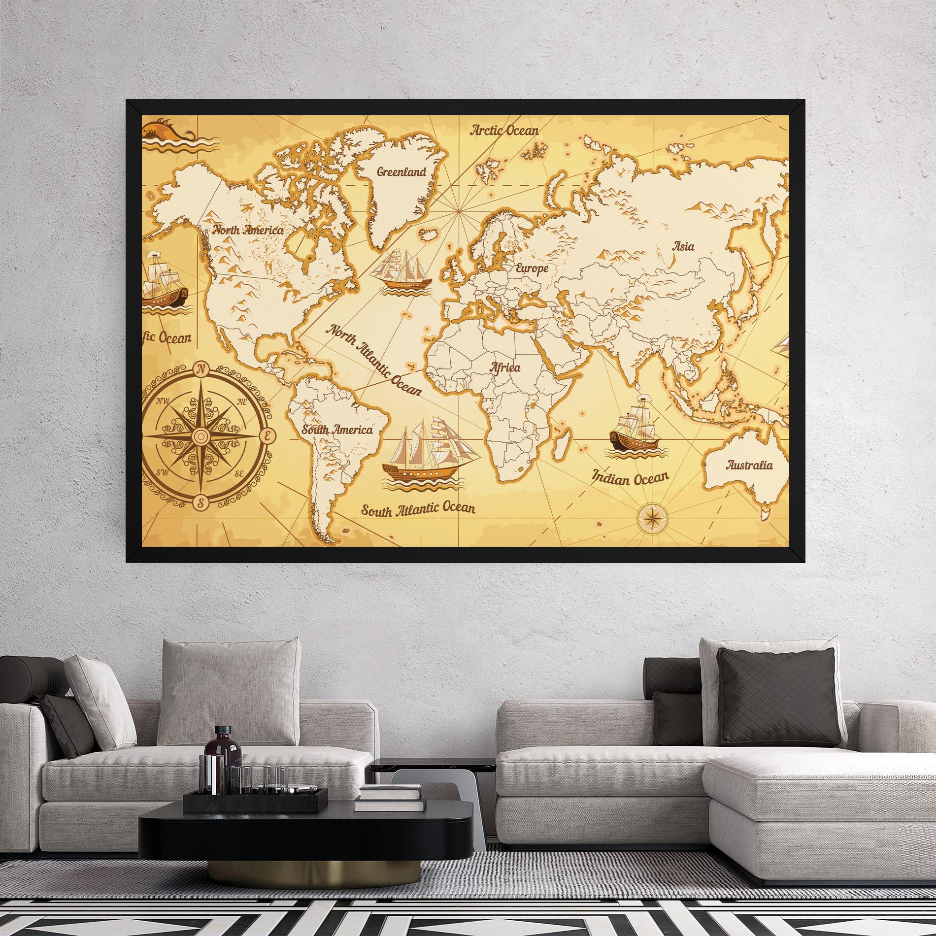 Картина на платно Gold Vintage Map mockup 2