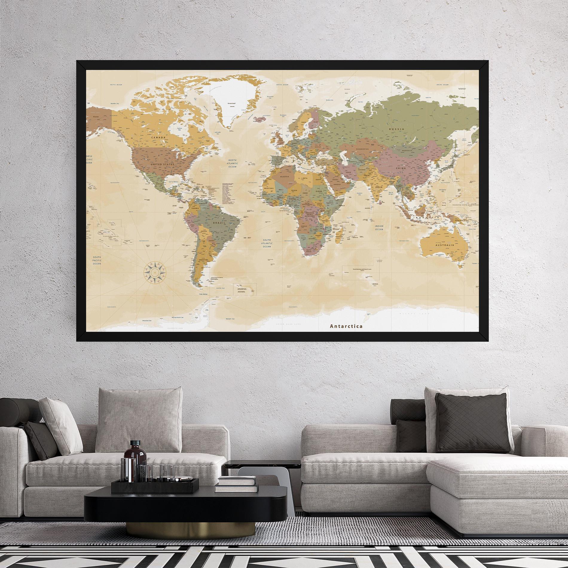 Картина на платно World Map Vintage mockup 2