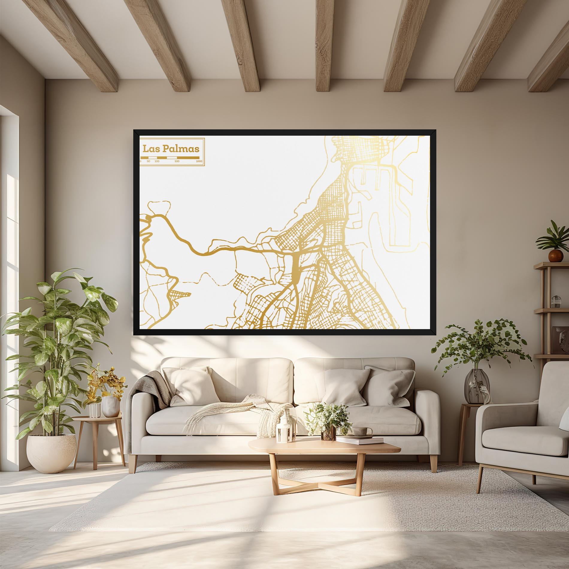 Картина на платно Las Palmas Gold Map mockup 6