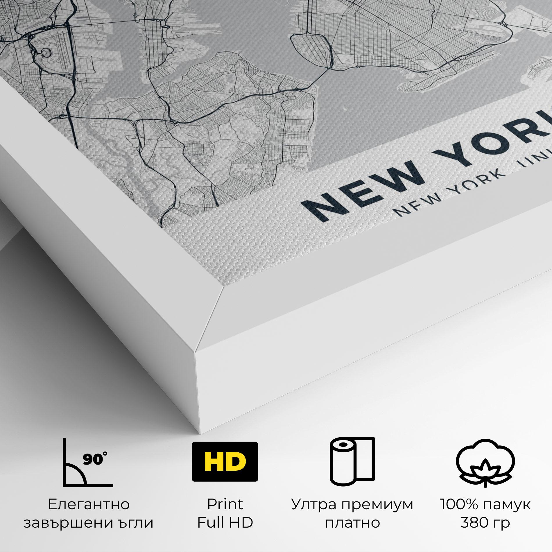 Картина на платно New York Map mockup 4