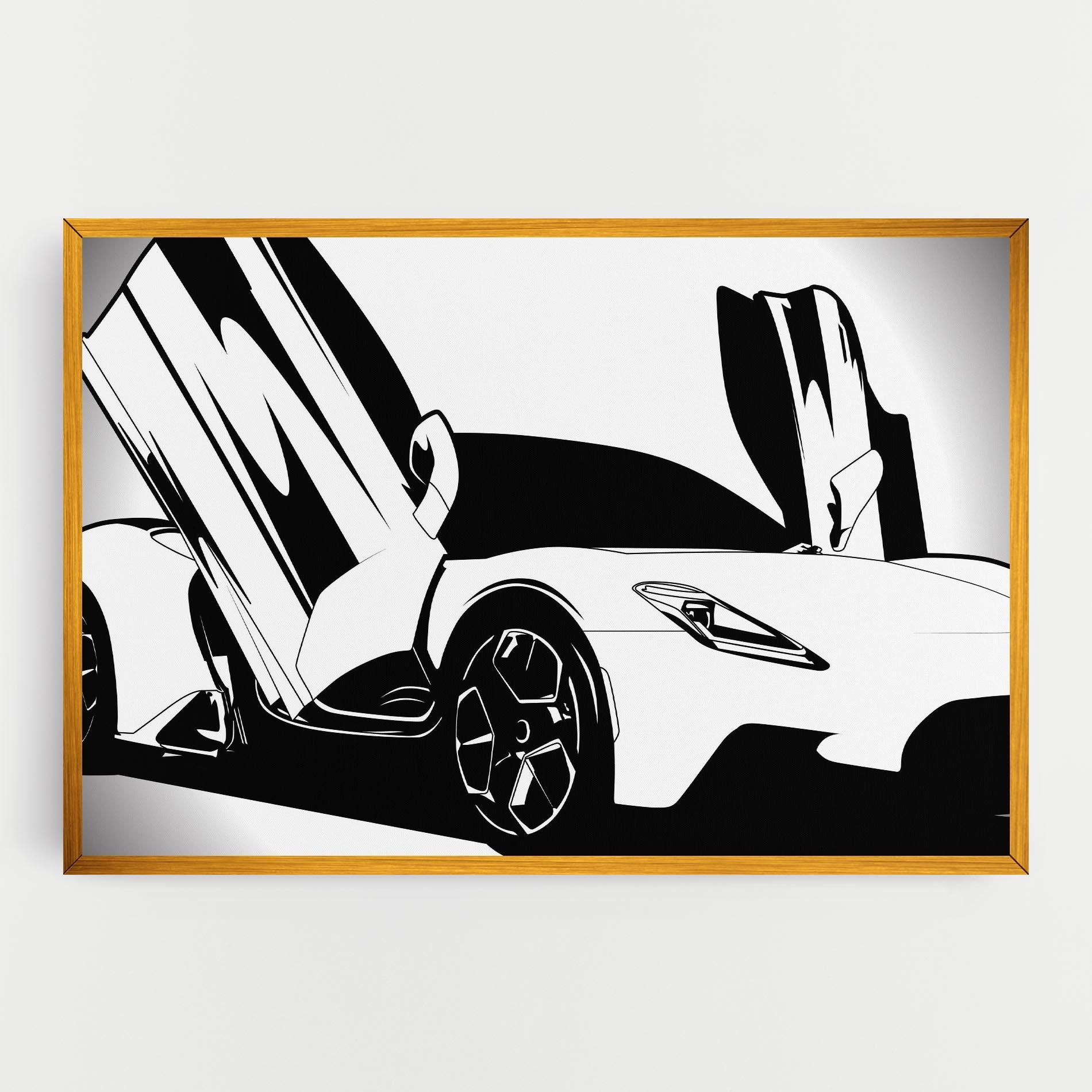 Картина на платно Black White Car mockup 0