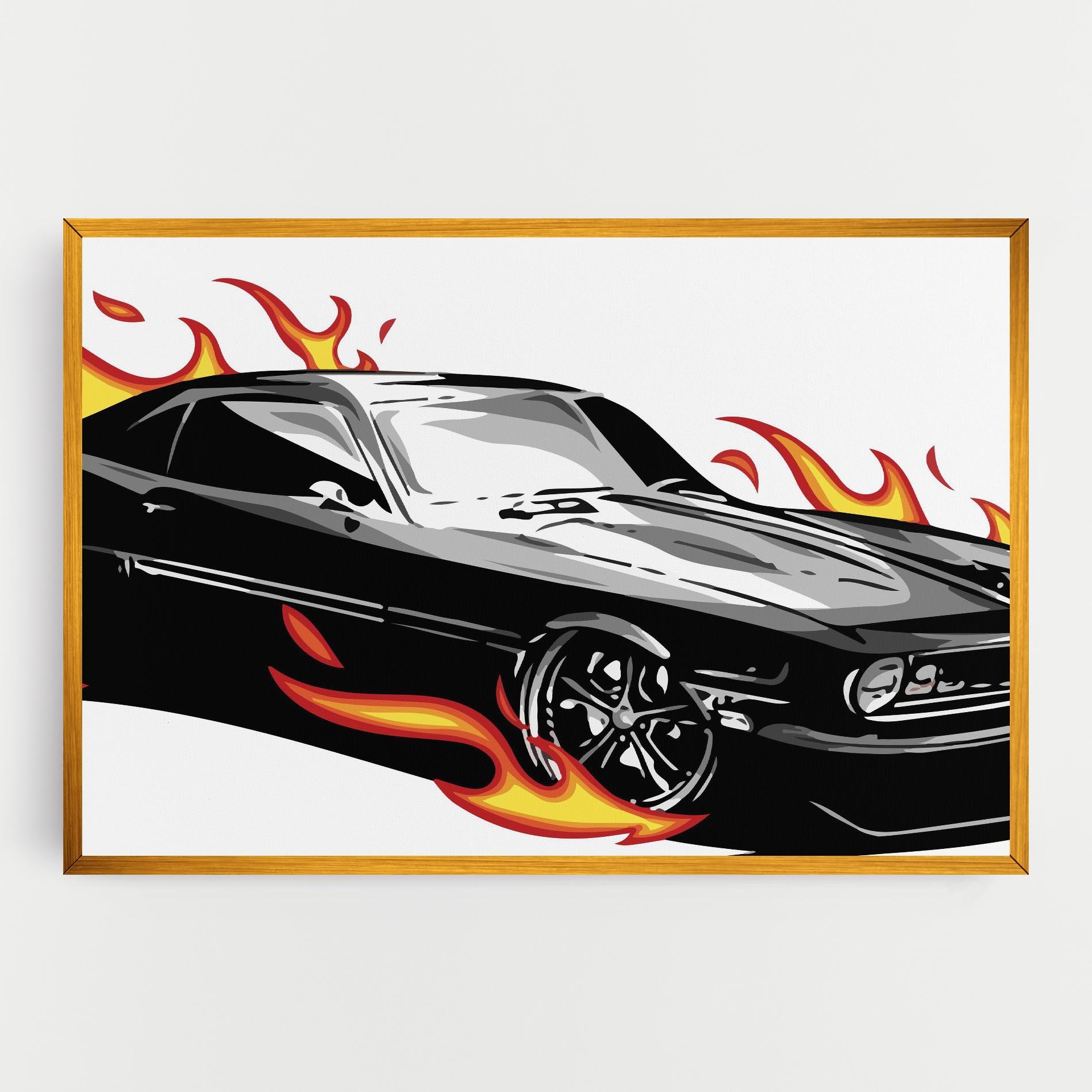 Картина на платно Fire Black Car mockup 0
