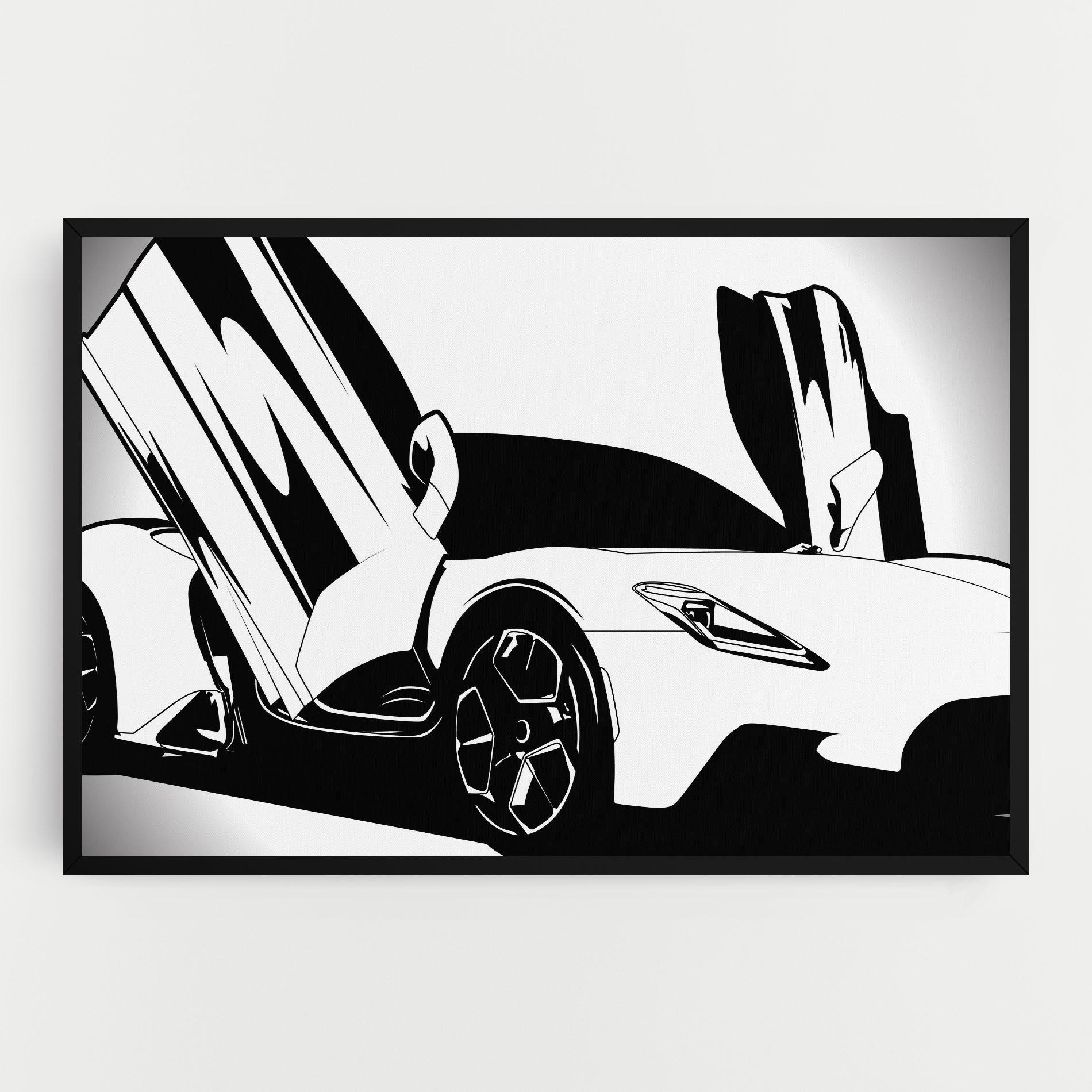 Картина на платно Black White Car mockup 0