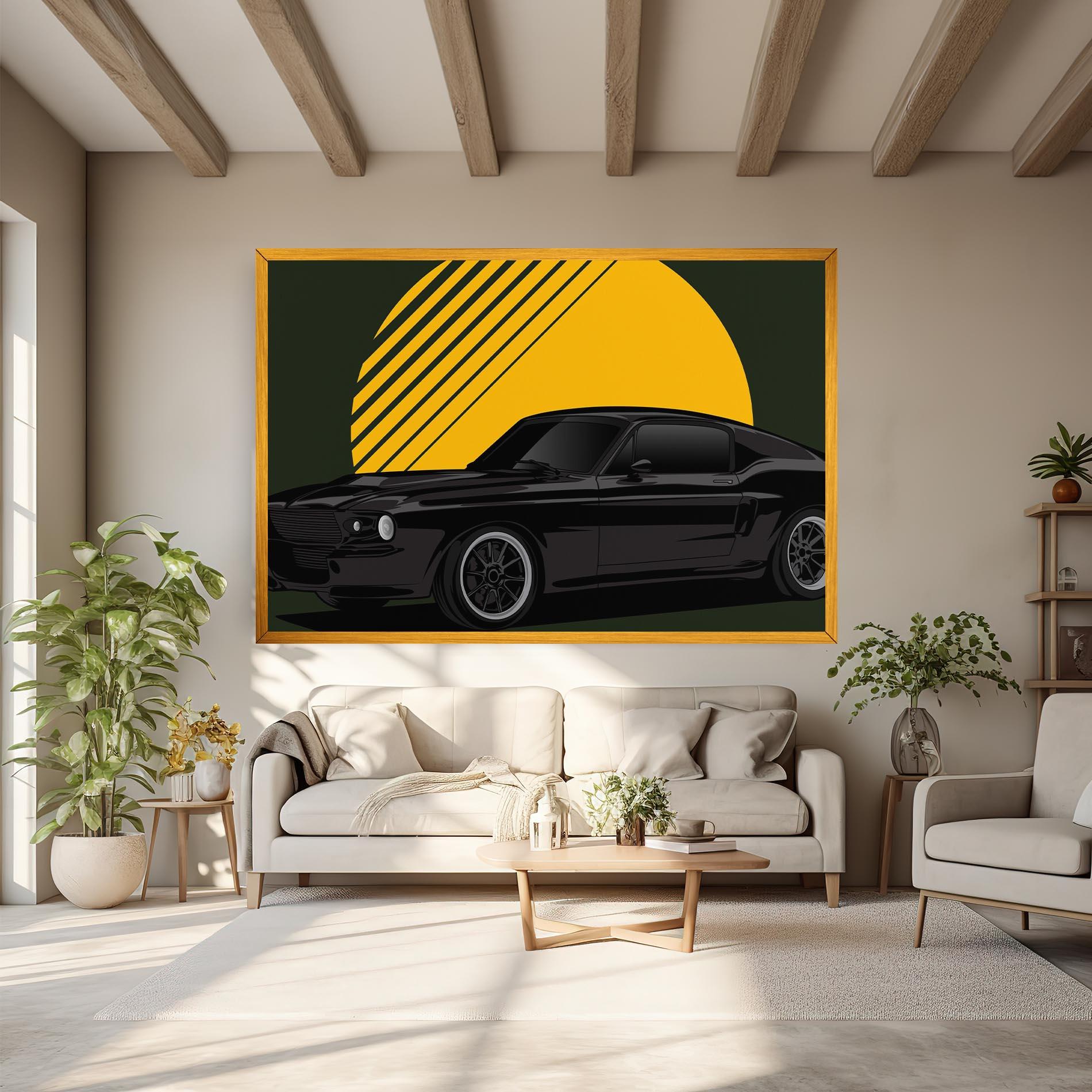 Картина на платно Black Car Sun mockup 6
