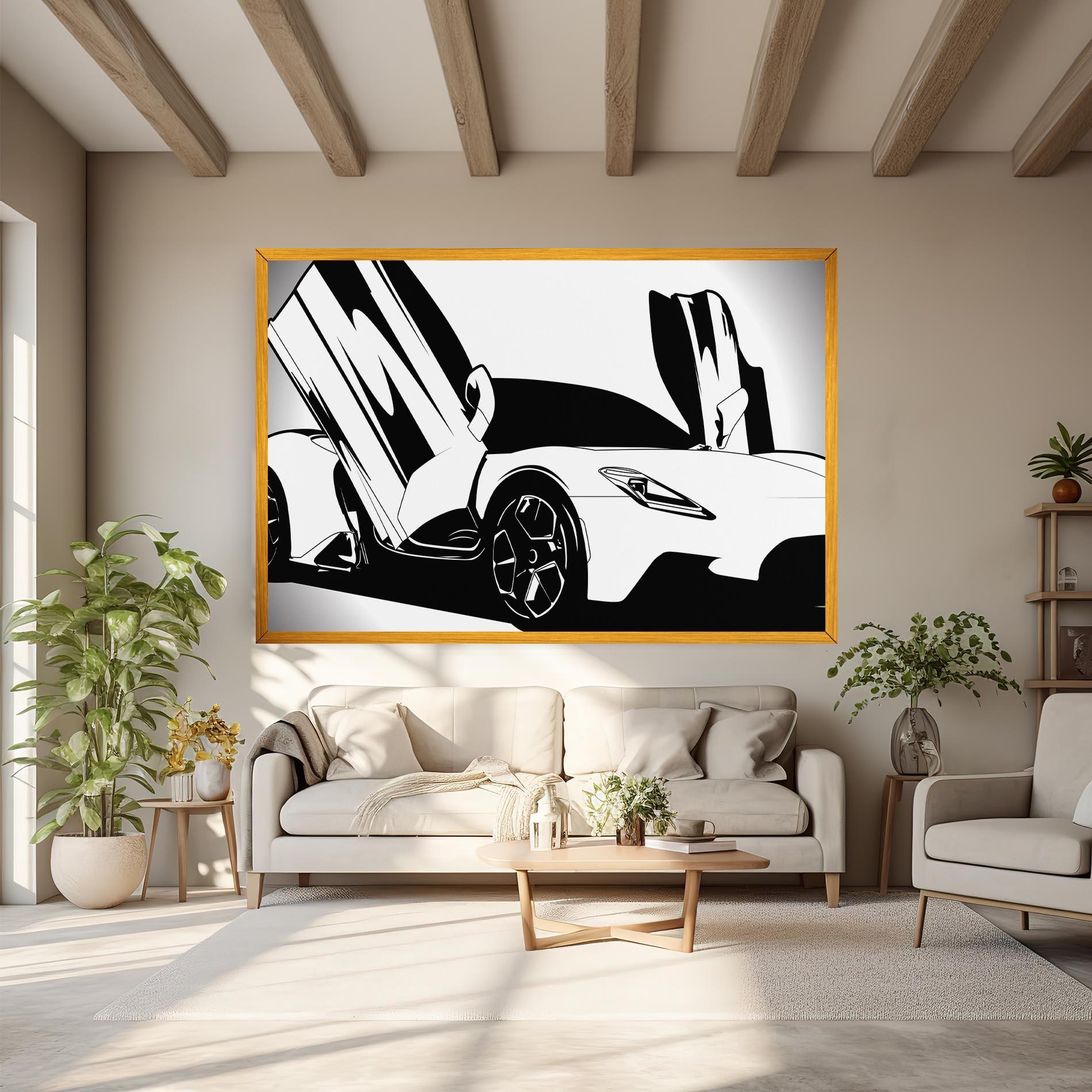 Картина на платно Black White Car mockup 6
