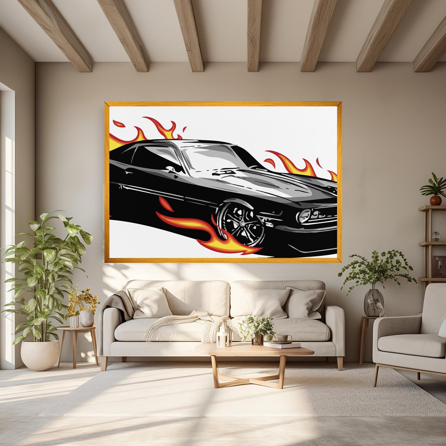 Картина на платно Fire Black Car mockup 6