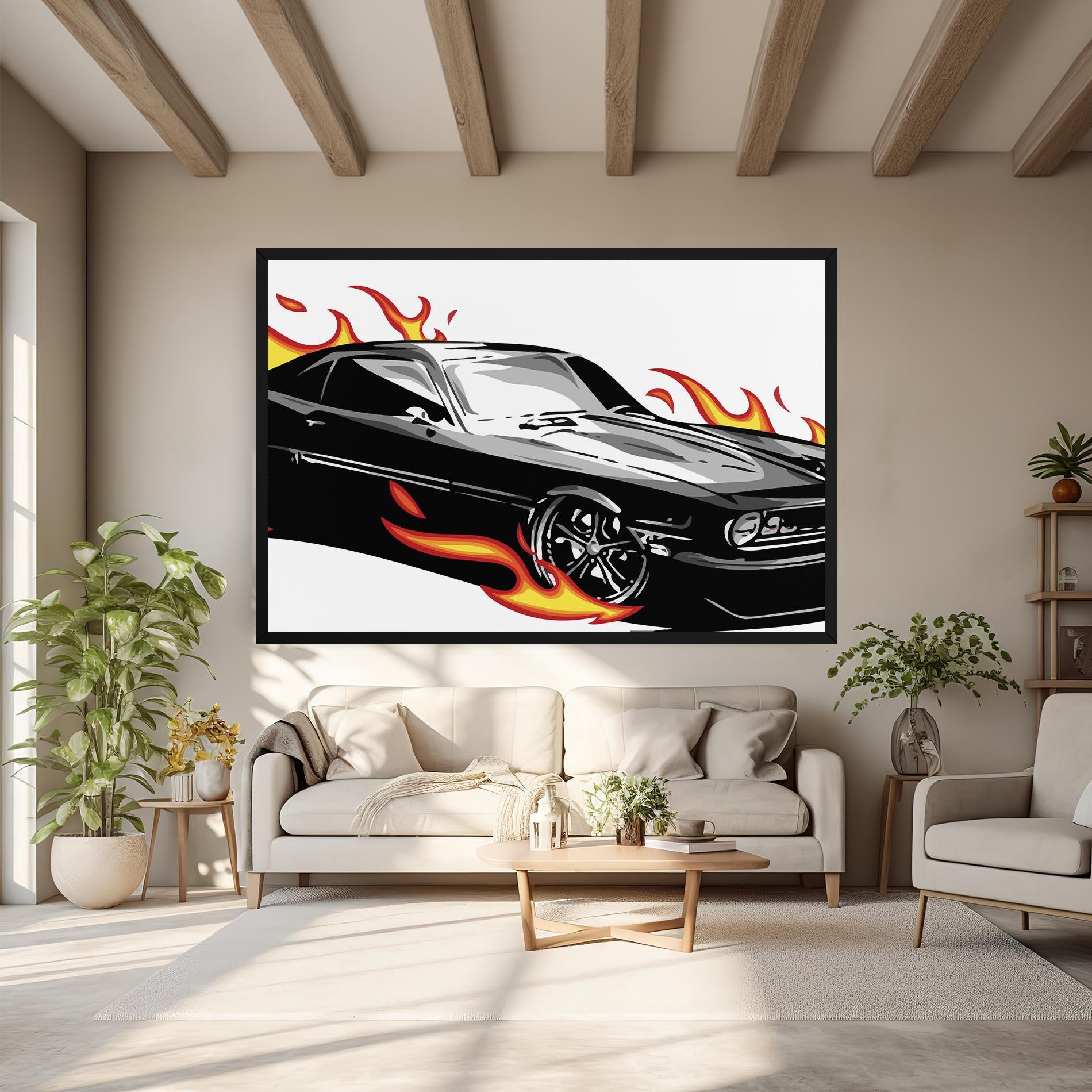 Картина на платно Fire Black Car mockup 6