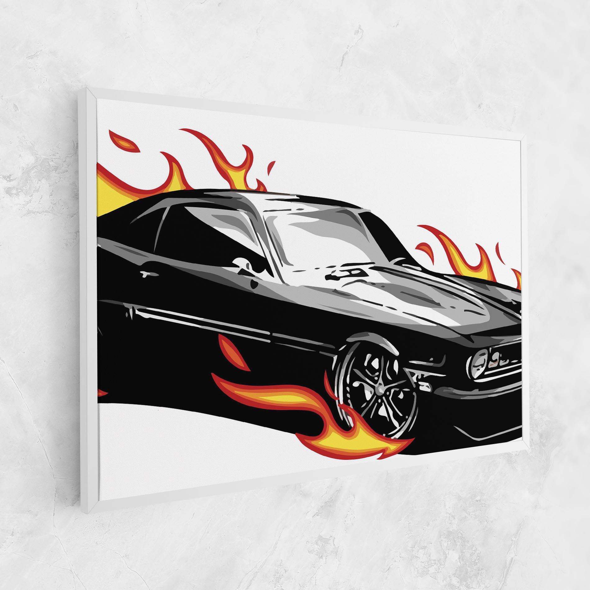 Картина на платно Fire Black Car mockup 1