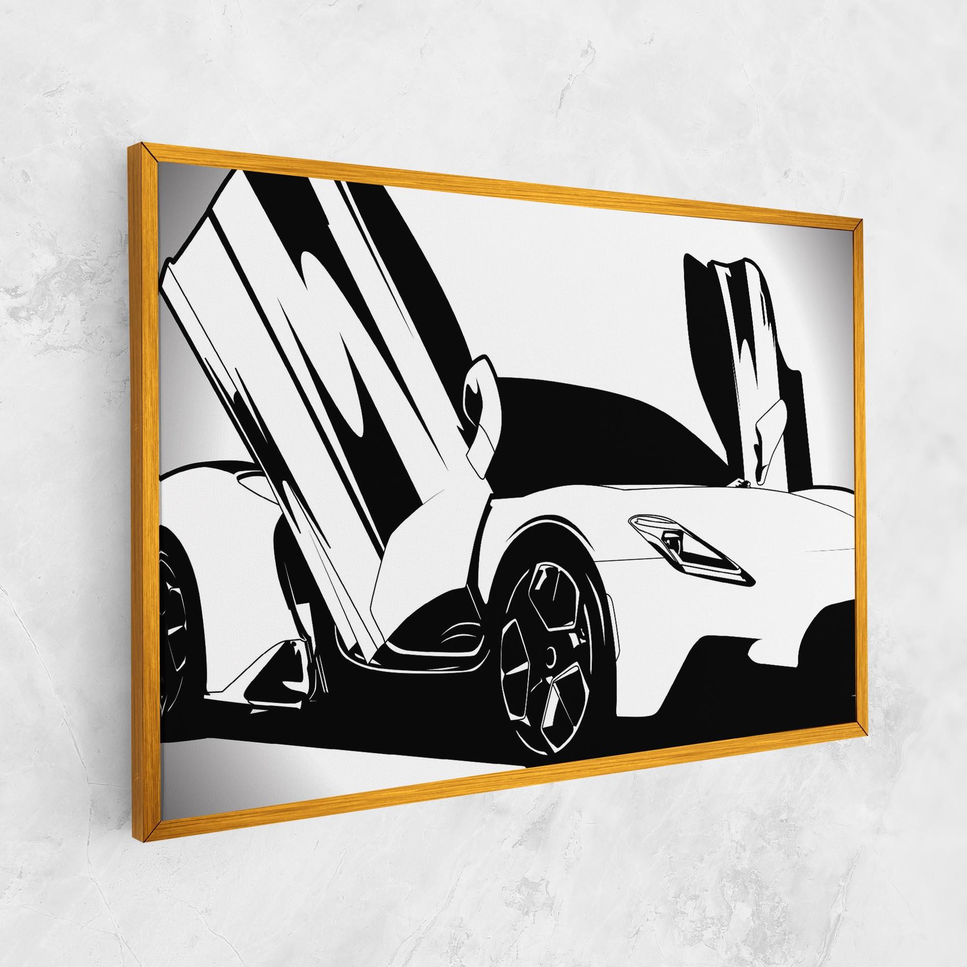 Картина на платно Black White Car mockup 1