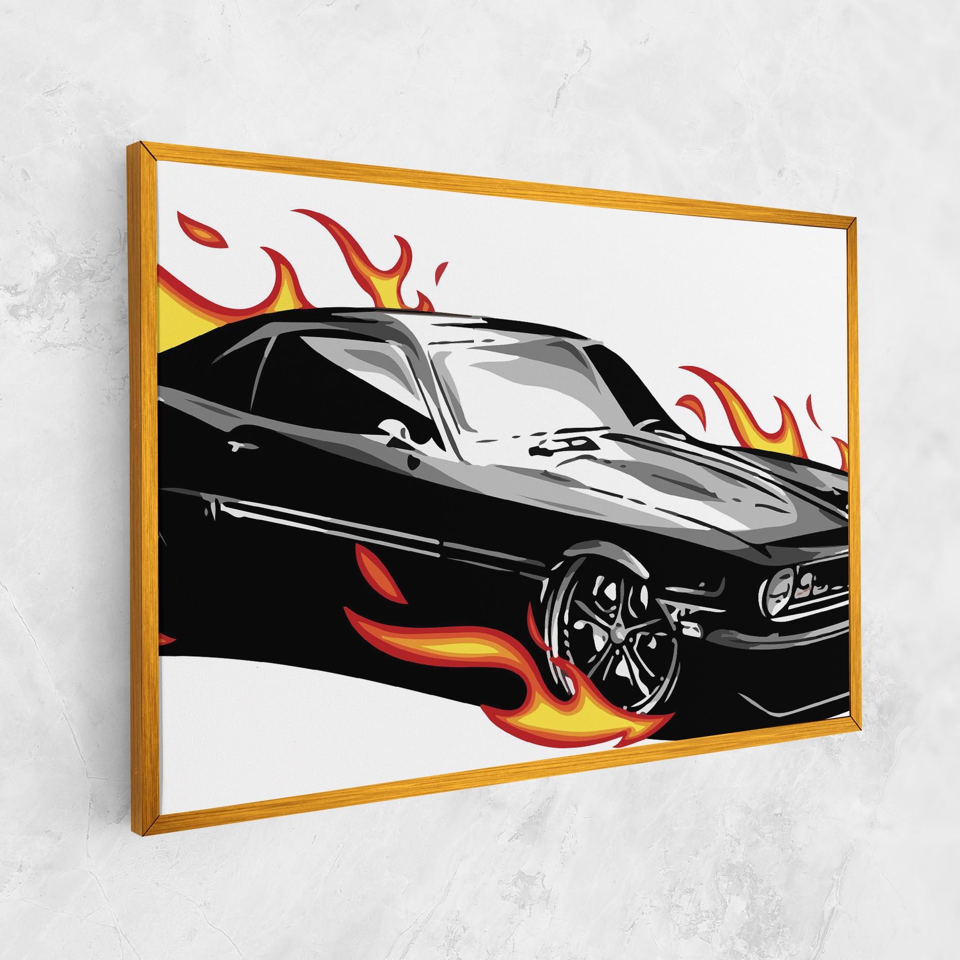Картина на платно Fire Black Car mockup 1