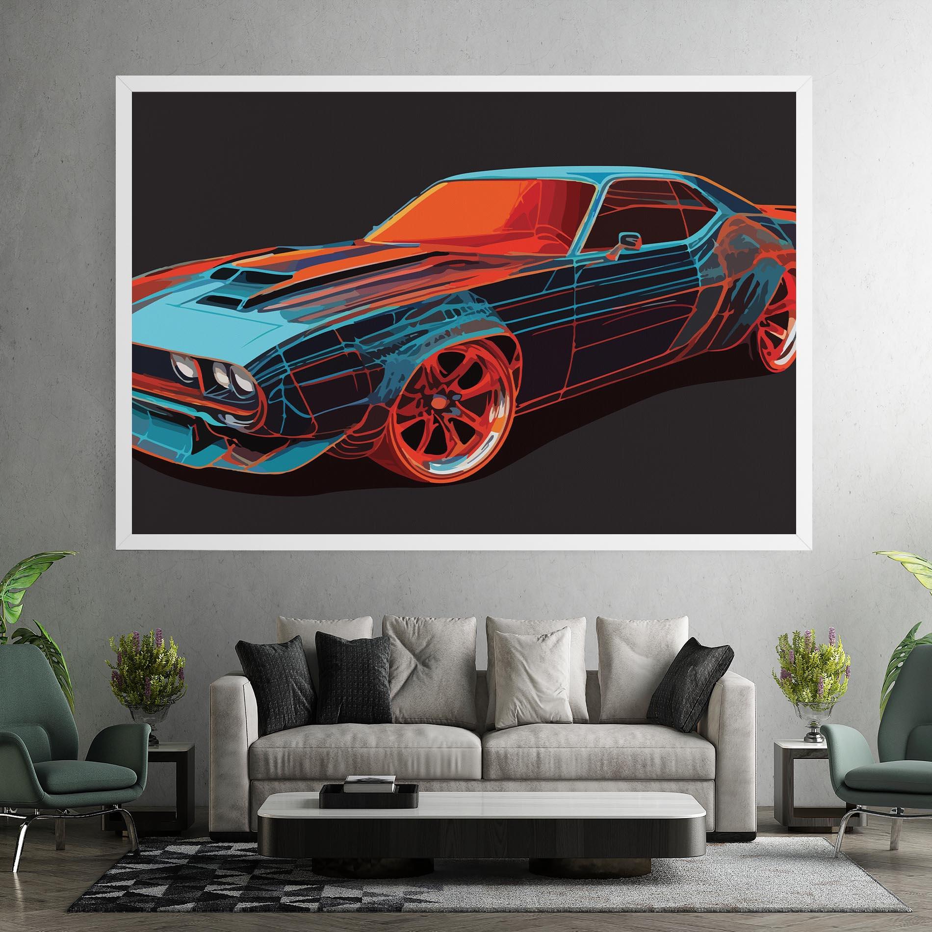 Картина на платно Blue Orange Car mockup 7