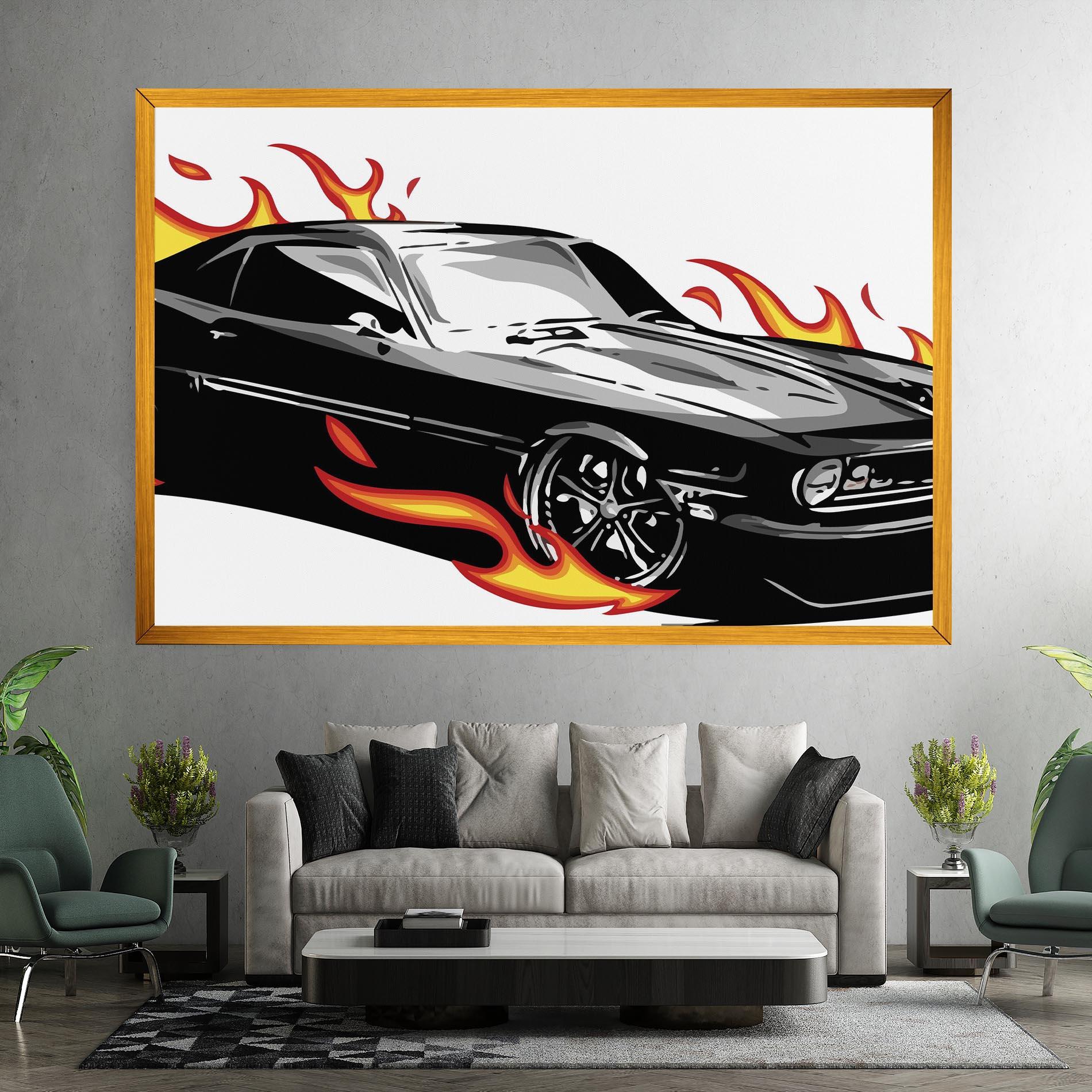 Картина на платно Fire Black Car mockup 7