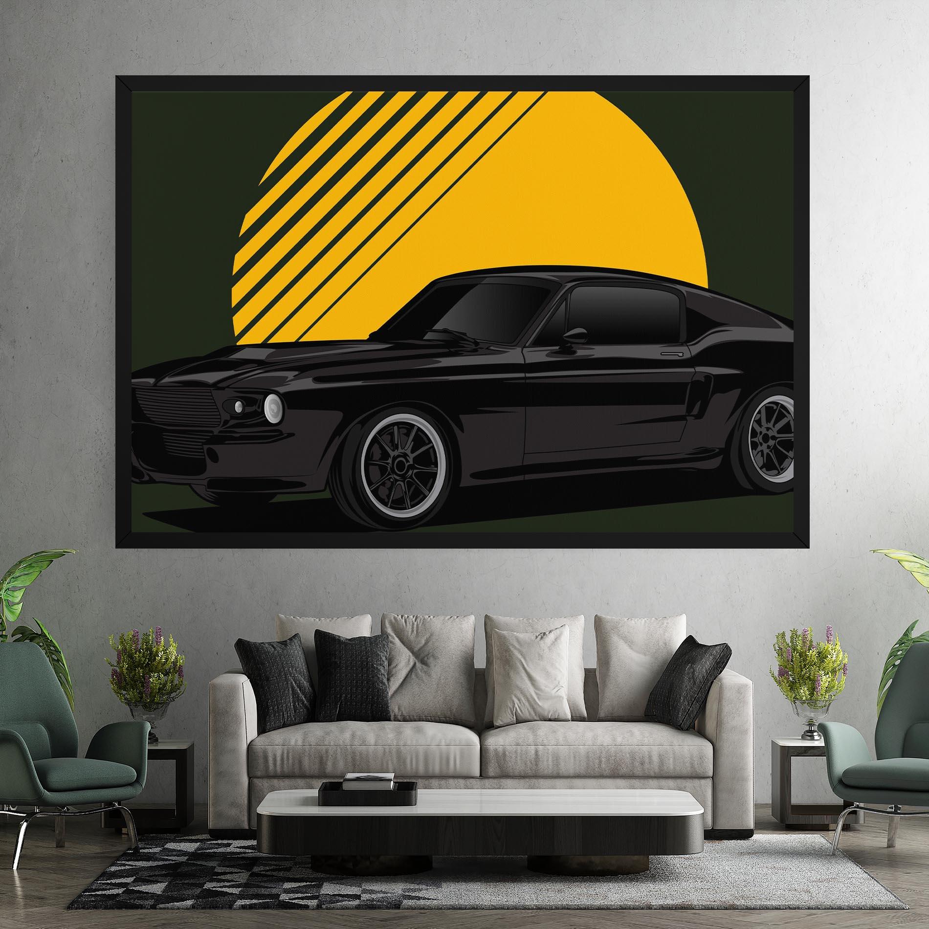 Картина на платно Black Car Sun mockup 7