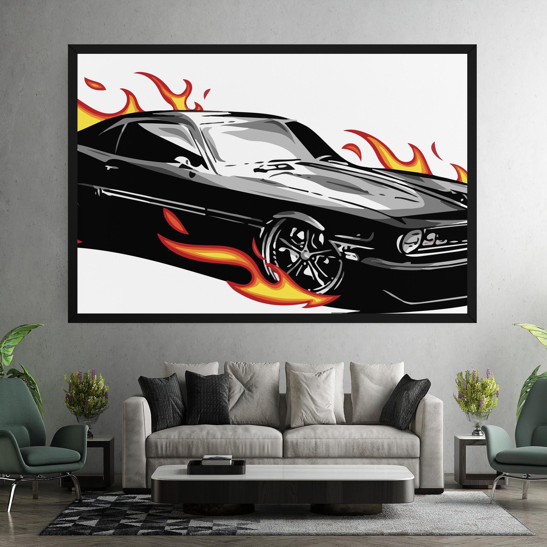 Картина на платно Fire Black Car mockup 7