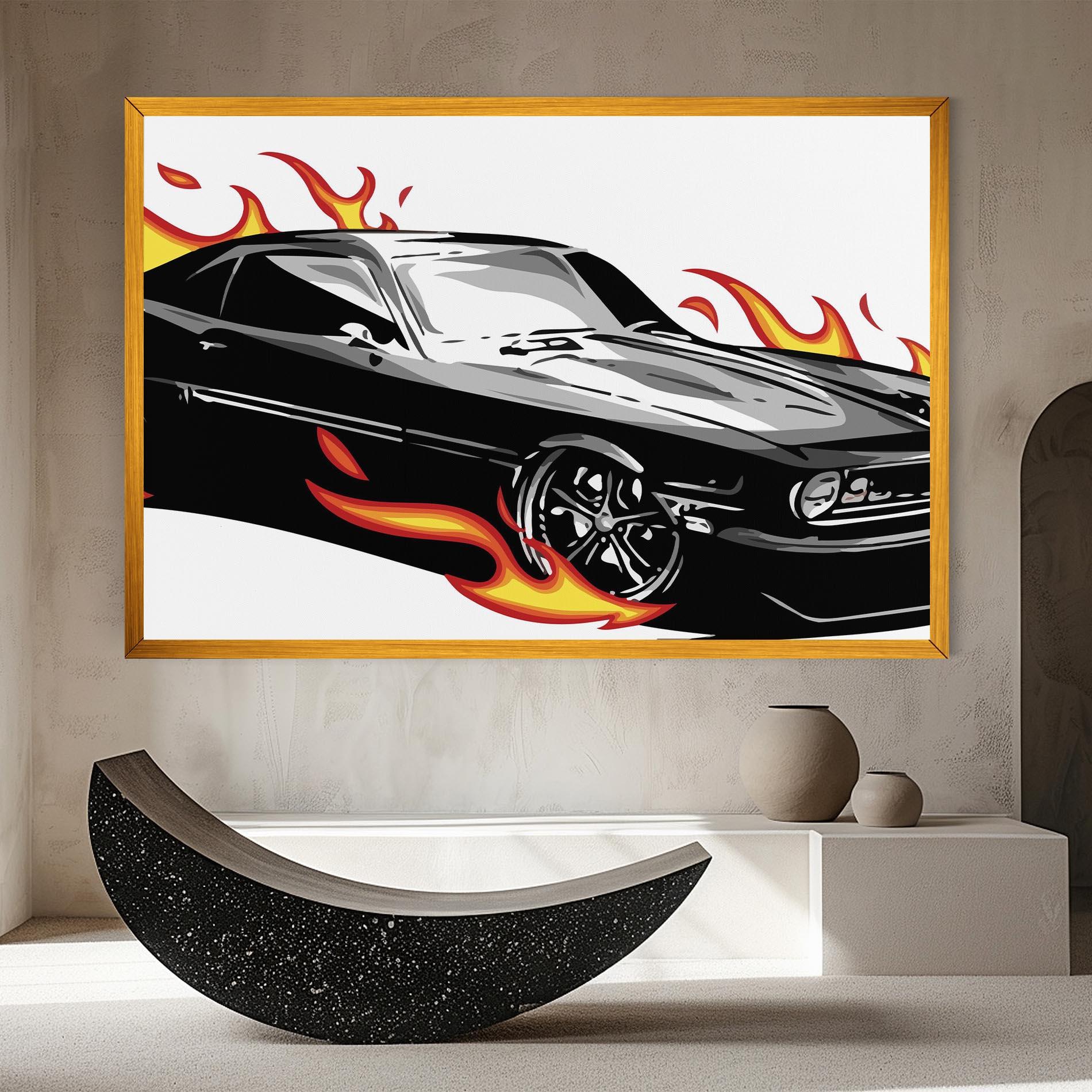 Картина на платно Fire Black Car mockup 8