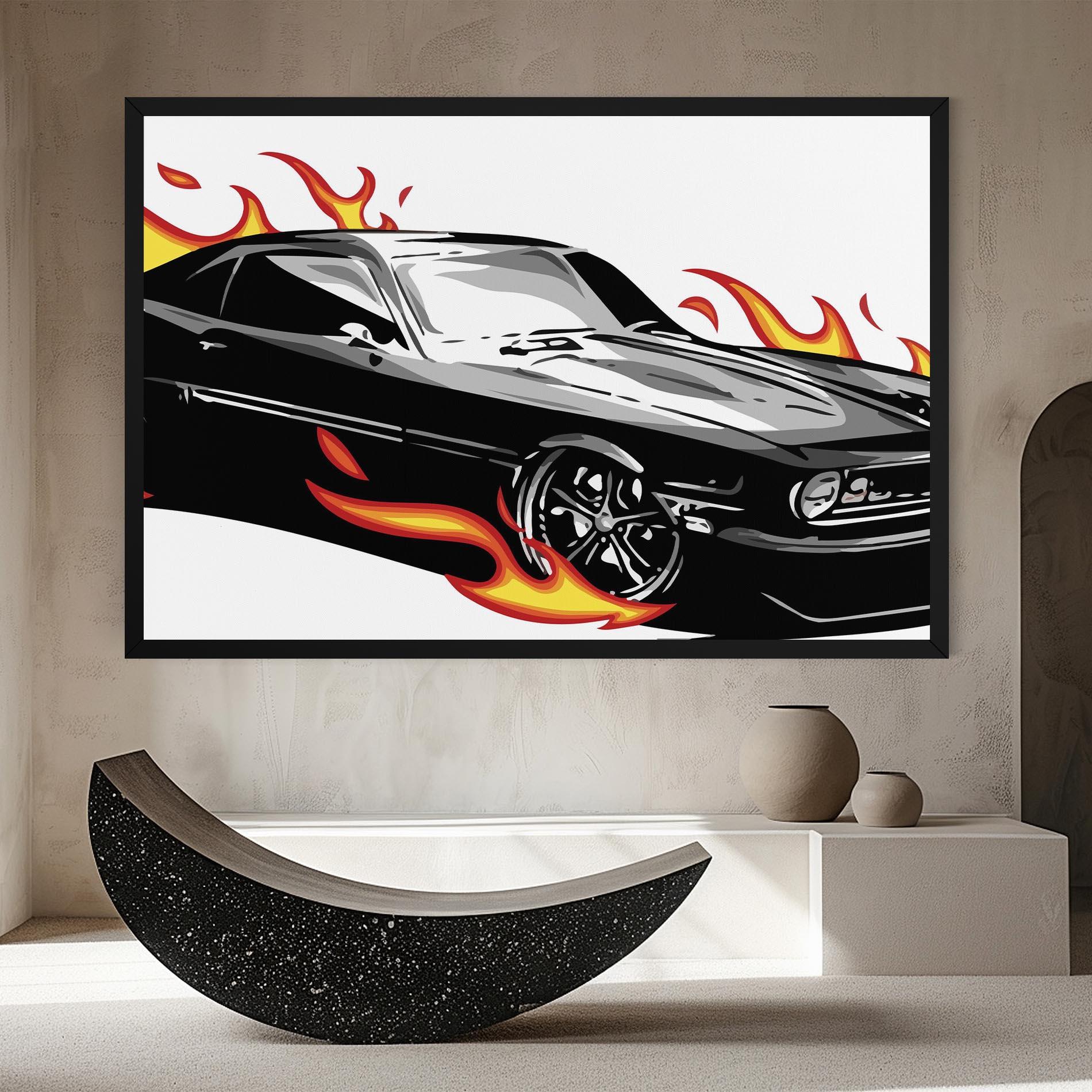 Картина на платно Fire Black Car mockup 8