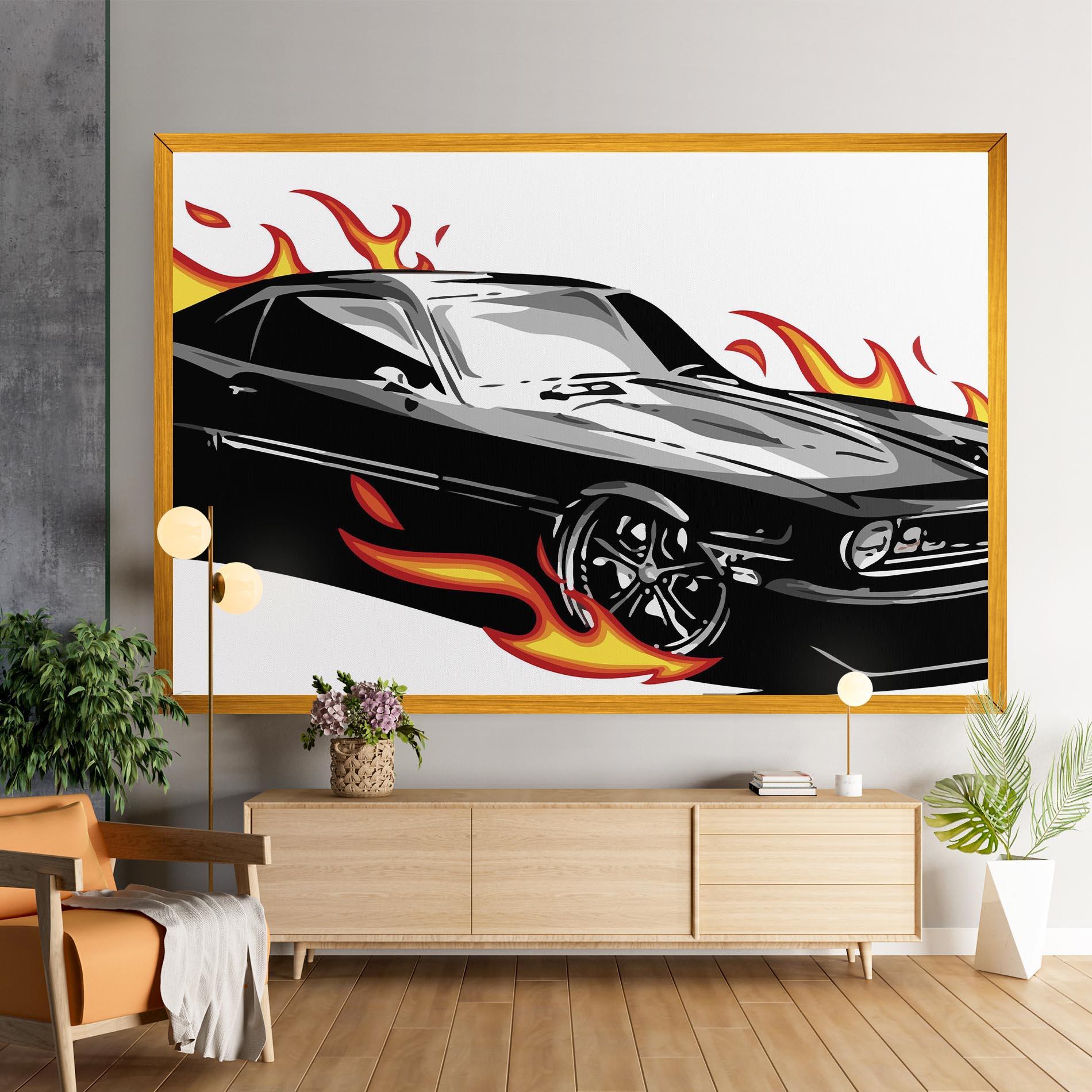 Картина на платно Fire Black Car mockup 9