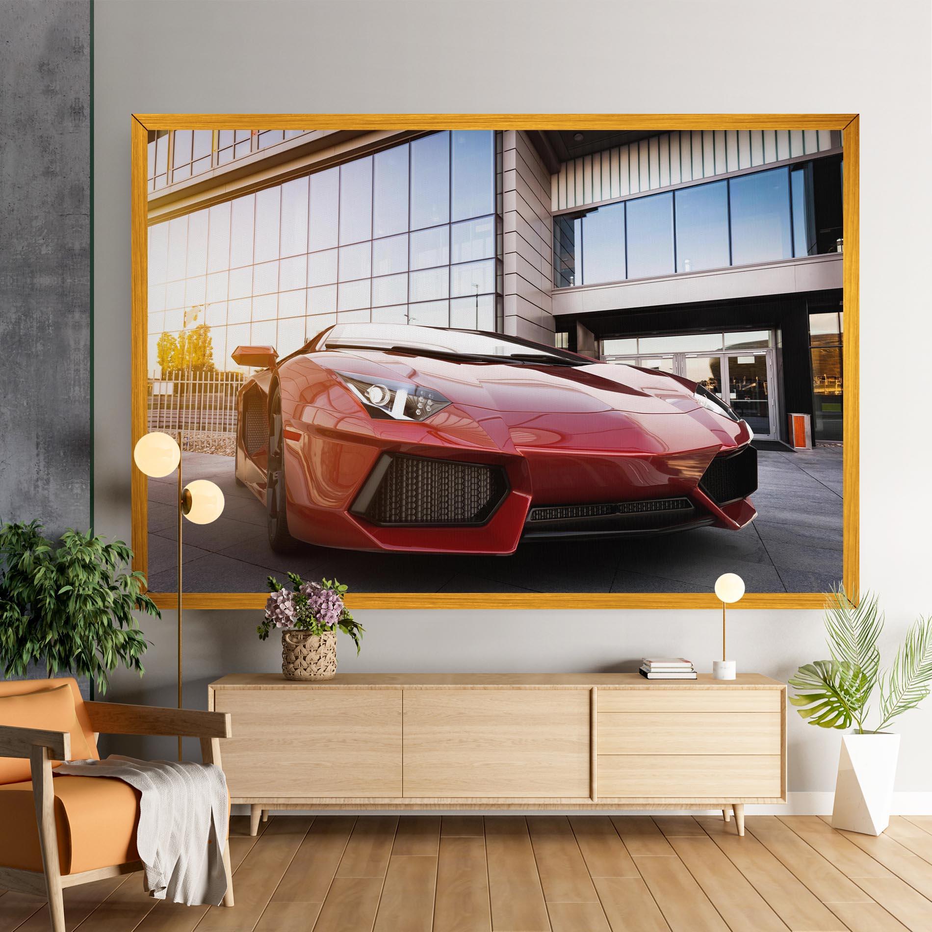 Картина на платно Red Lambo Outside mockup 9