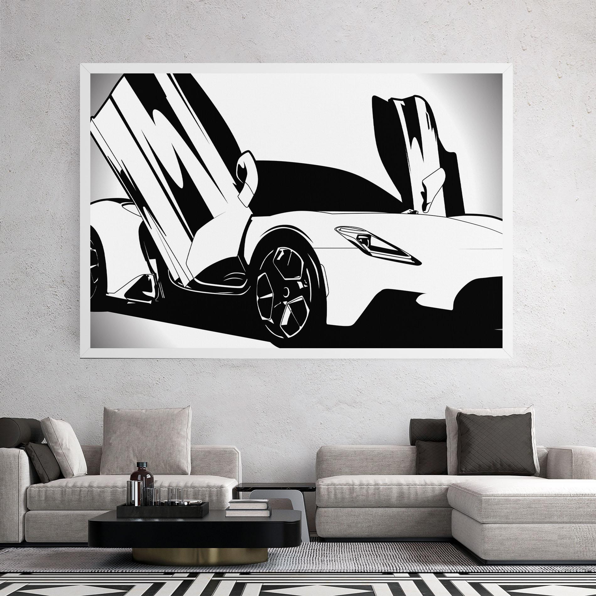 Картина на платно Black White Car mockup 2